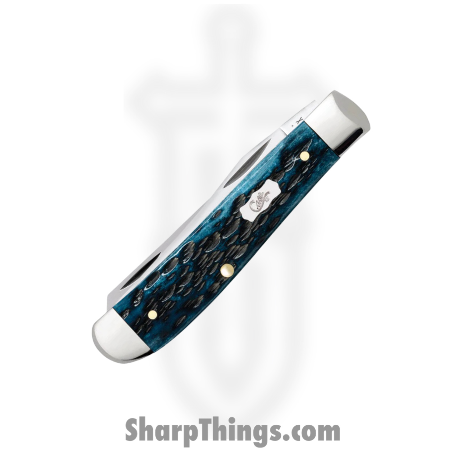 Case Cutlery - CA51852 - Mini Trapper - Folding Knife - Tru-Sharp Stainless Polished Clip Spey - Peach Seed Jigged Bone - Blue - Image 2