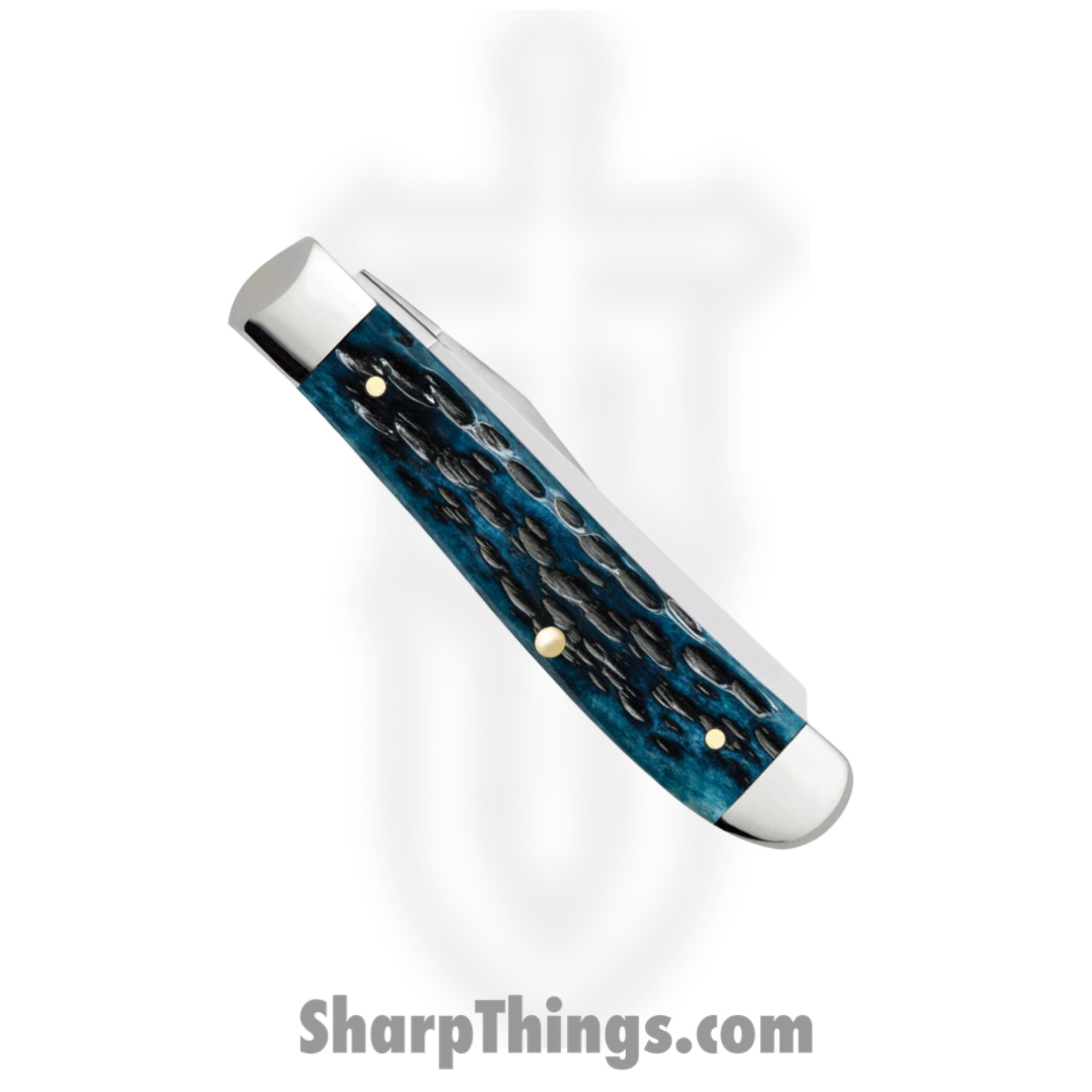 Case Cutlery - CA51852 - Mini Trapper - Folding Knife - Tru-Sharp Stainless Polished Clip Spey - Peach Seed Jigged Bone - Blue