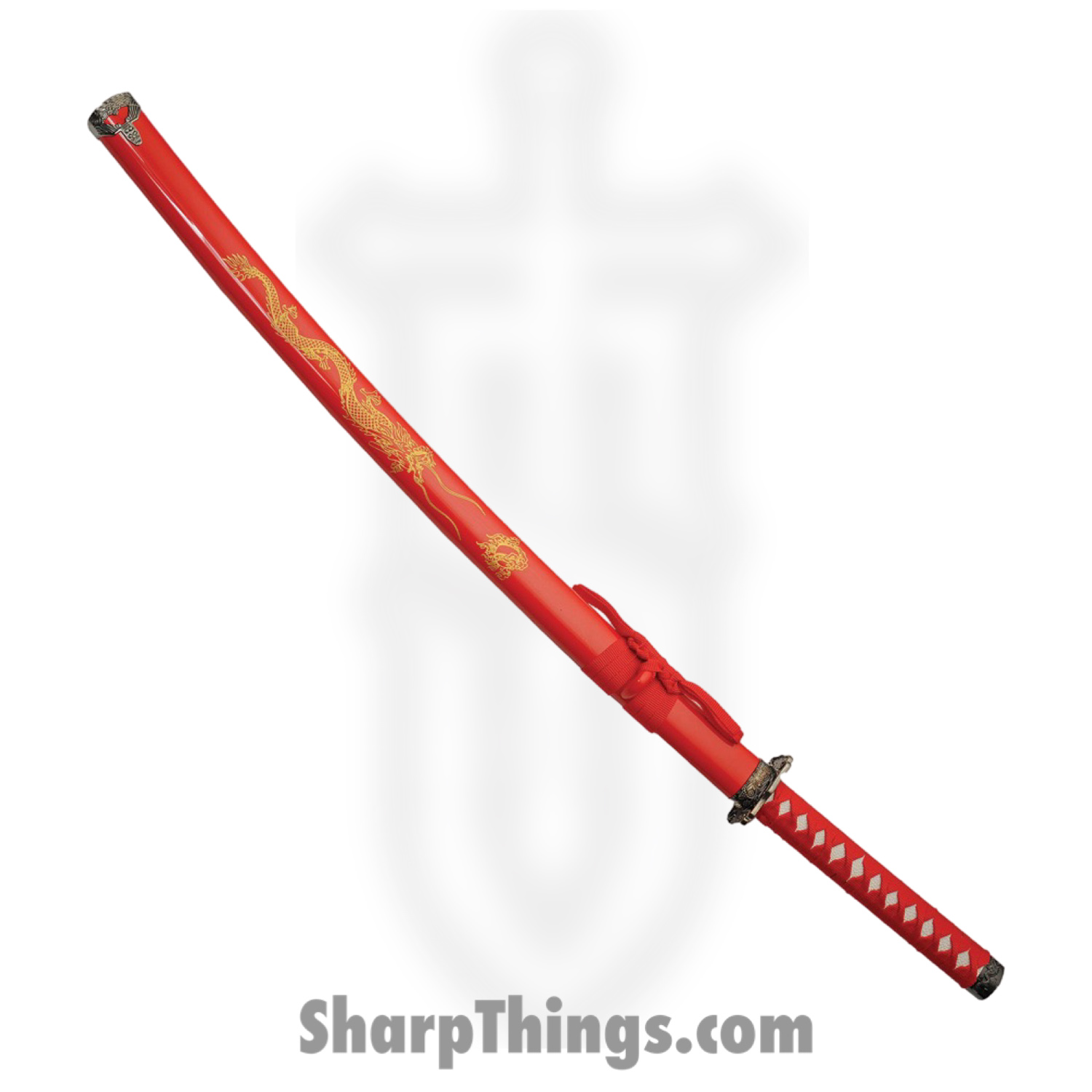 CMP - CN927030RD - Gold Dragon Samurai - Fixed Blade Knife - Carbon Steel Satin - Cord Wrapped - Red - Image 2