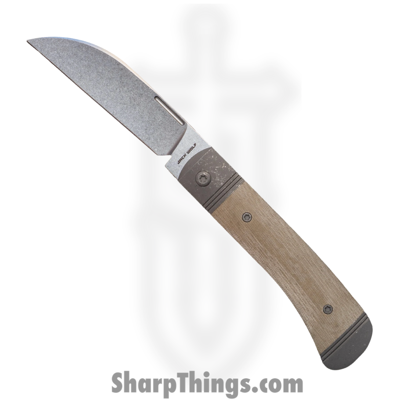 Jack Wolf Knives - DIAMO-01-LIN-MIC-GRN - Diamondback Jack - Folding Knife - S90V Stonewash Sheepsfoot - Linen Micarta - Green