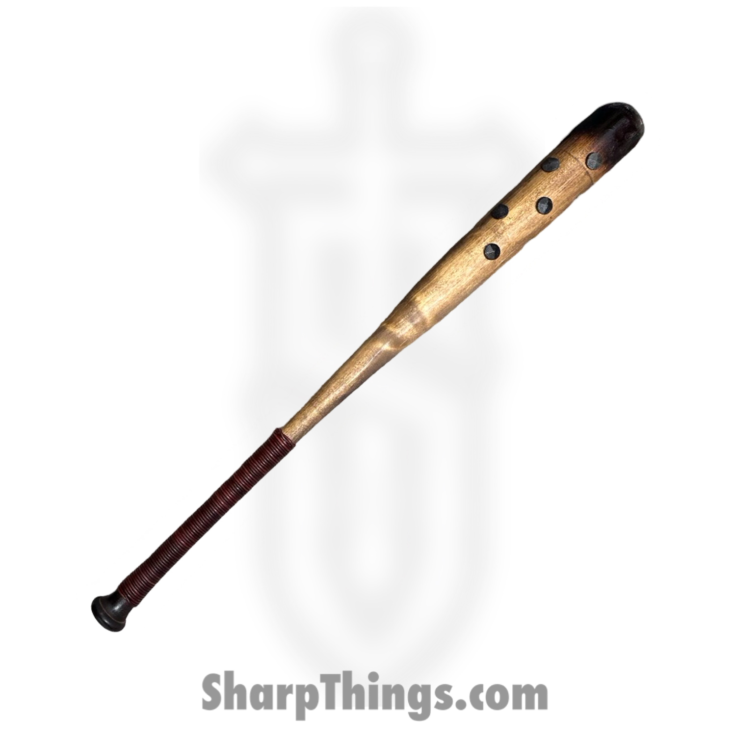 Heavy Barrel Designs - HBD-bat-4 - Studded Bat - Leather Cord Wrapped Grip - Brown Red - Image 2