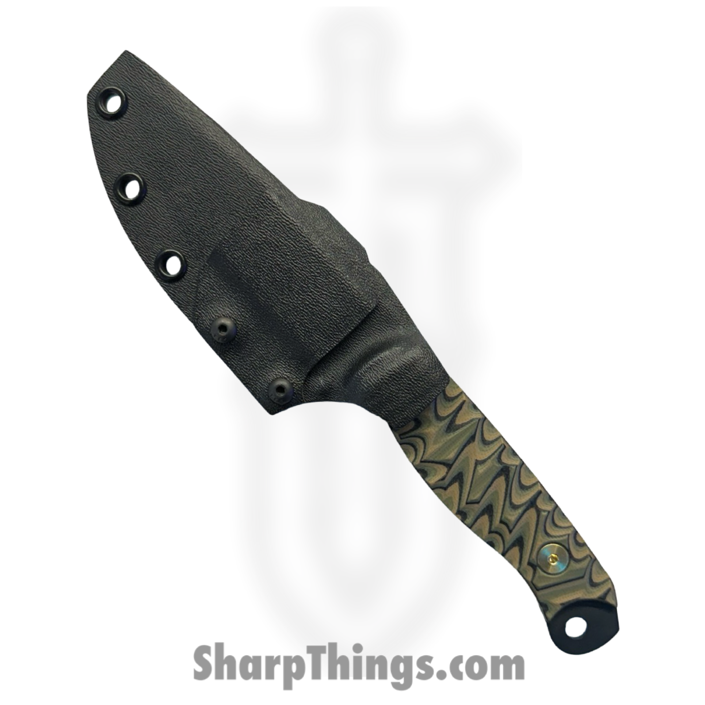 Half Face Blades - HFBCROCMG113 - Crow Scalper - Fixed Blade Knife - S45VN Armor Black Cerakote Drop Point - G10 Chaos Grip - Camo - Gold Hardware - Image 3