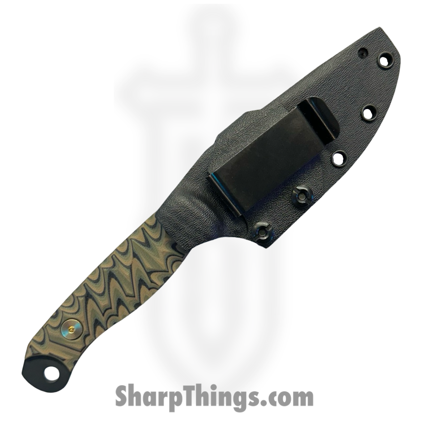 Half Face Blades - HFBCROCMG113 - Crow Scalper - Fixed Blade Knife - S45VN Armor Black Cerakote Drop Point - G10 Chaos Grip - Camo - Gold Hardware - Image 4