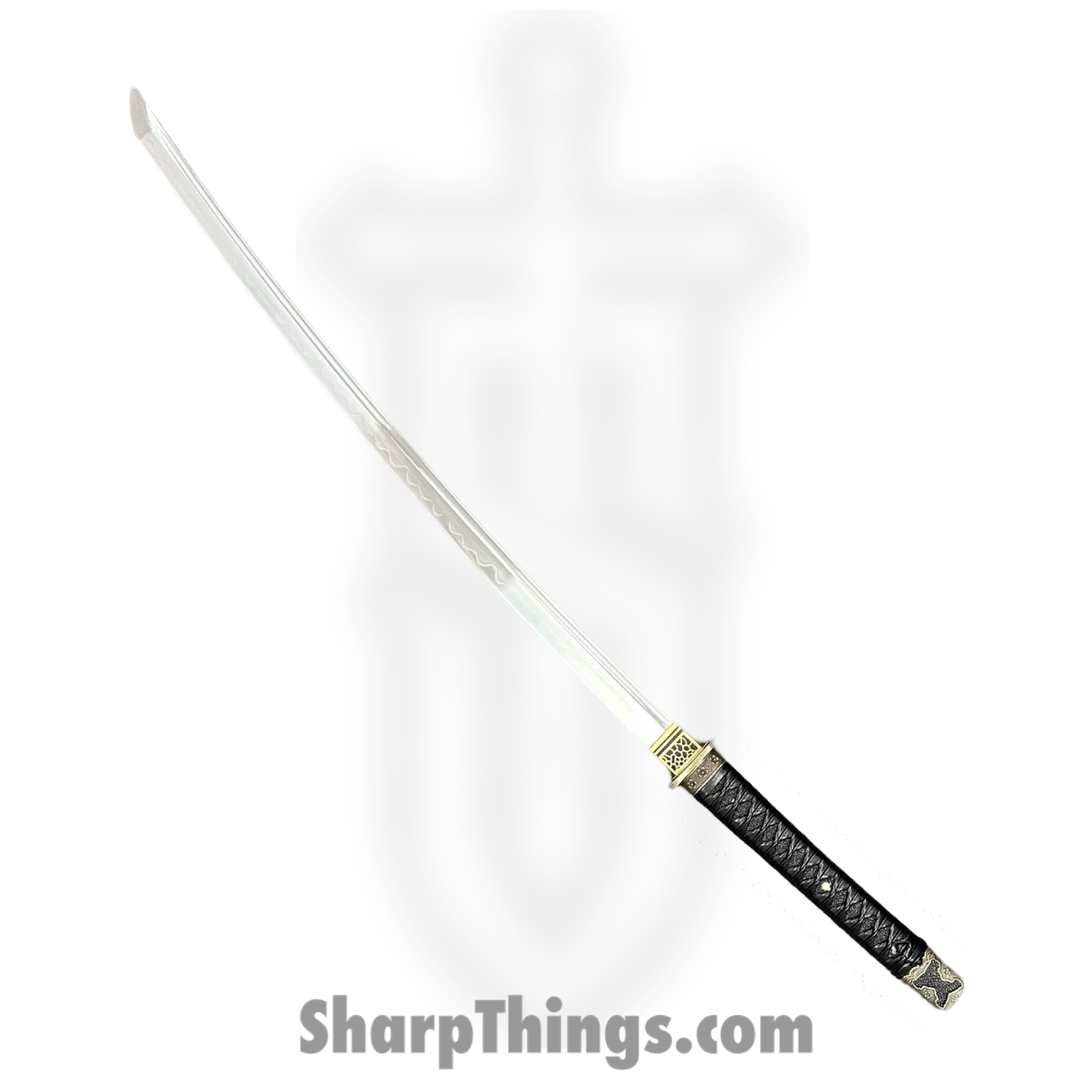 SBC - HIDEY0125 - Hideyoshi - Fixed Blade Knife - Damascus Polished Tachi - Rosewood Leather Wrapped - Black