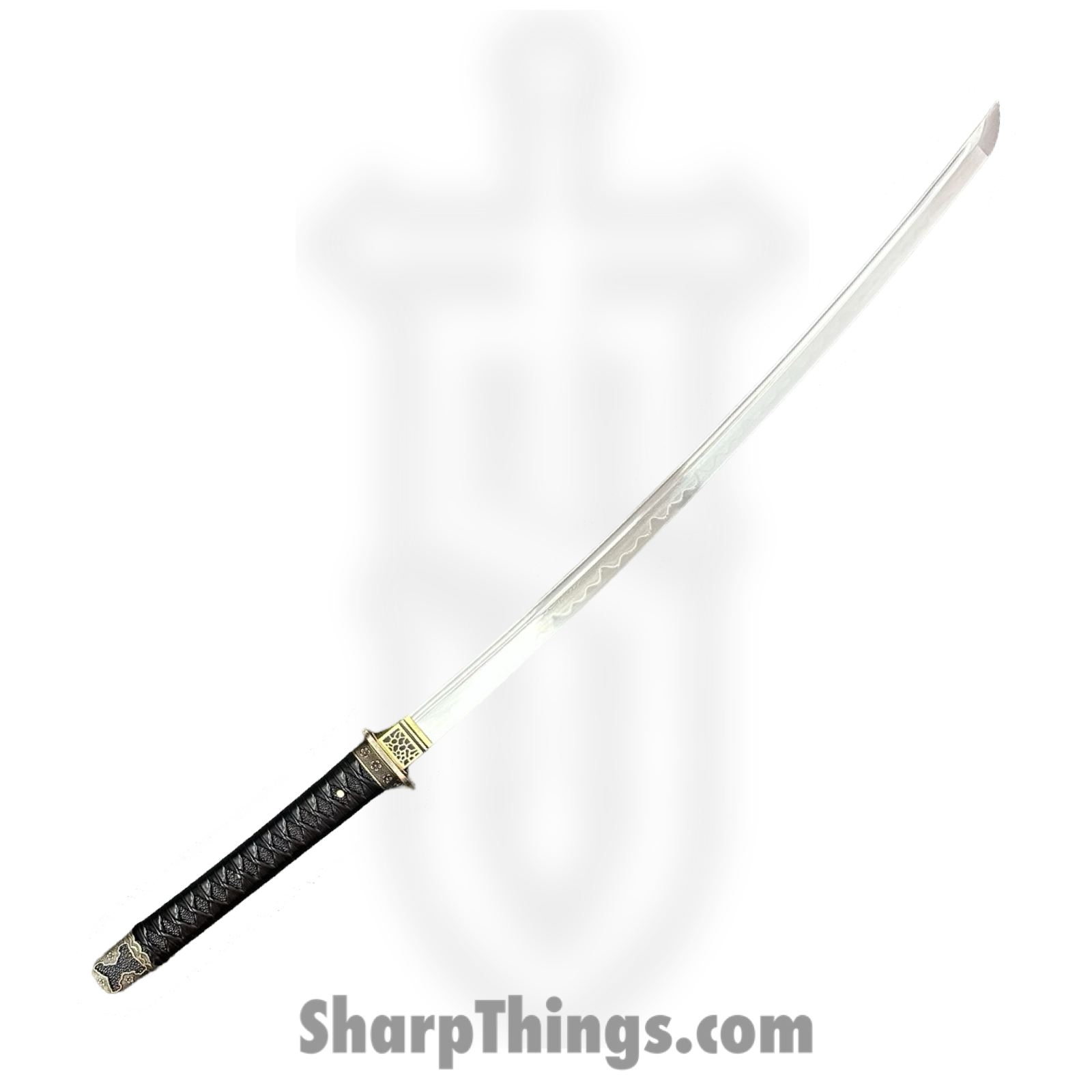 SBC - HIDEY0125 - Hideyoshi - Fixed Blade Knife - Damascus Polished Tachi - Rosewood Leather Wrapped - Black - Image 2