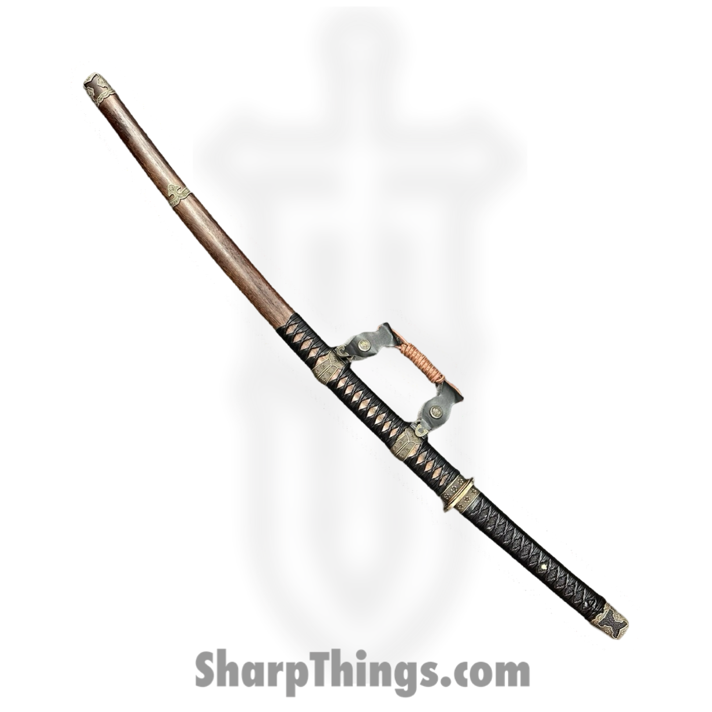 SBC - HIDEY0125 - Hideyoshi - Fixed Blade Knife - Damascus Polished Tachi - Rosewood Leather Wrapped - Black - Image 4