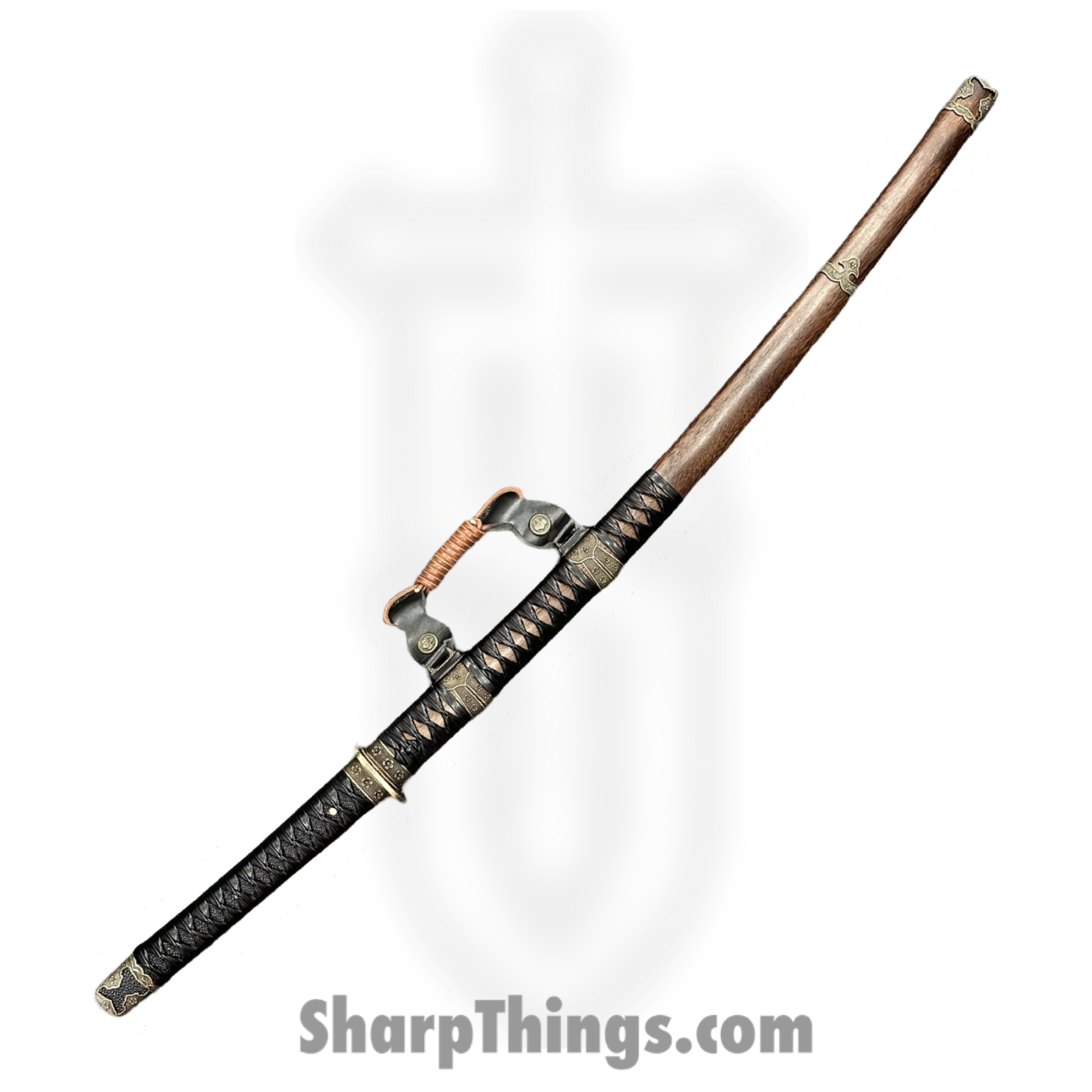 SBC - HIDEY0125 - Hideyoshi - Fixed Blade Knife - Damascus Polished Tachi - Rosewood Leather Wrapped - Black - Image 5