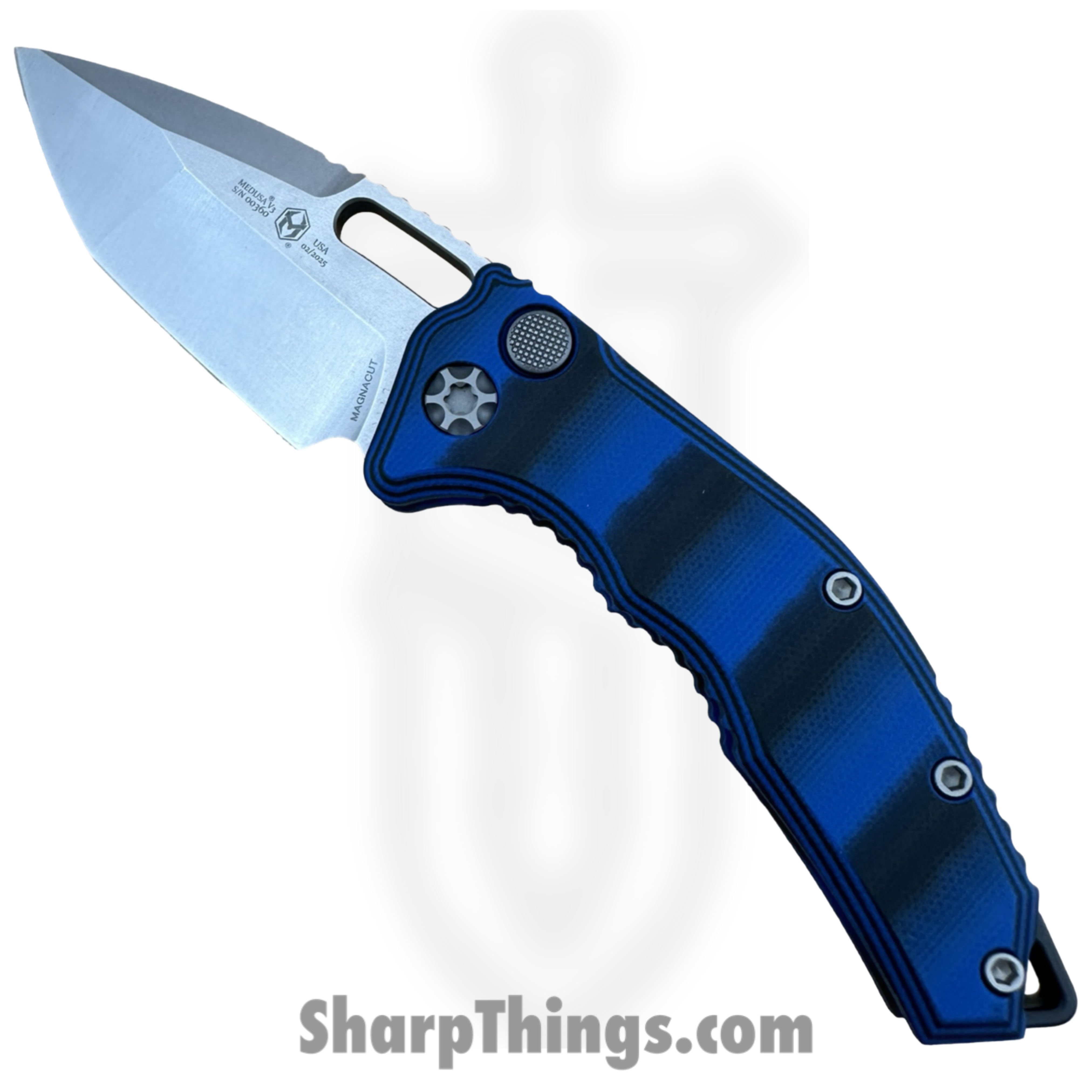 Heretic Knives - H011-2A-G10BLU - Medusa - Automatic Knife - CPM MagnaCut Stonewash Tanto - G10 - Blue