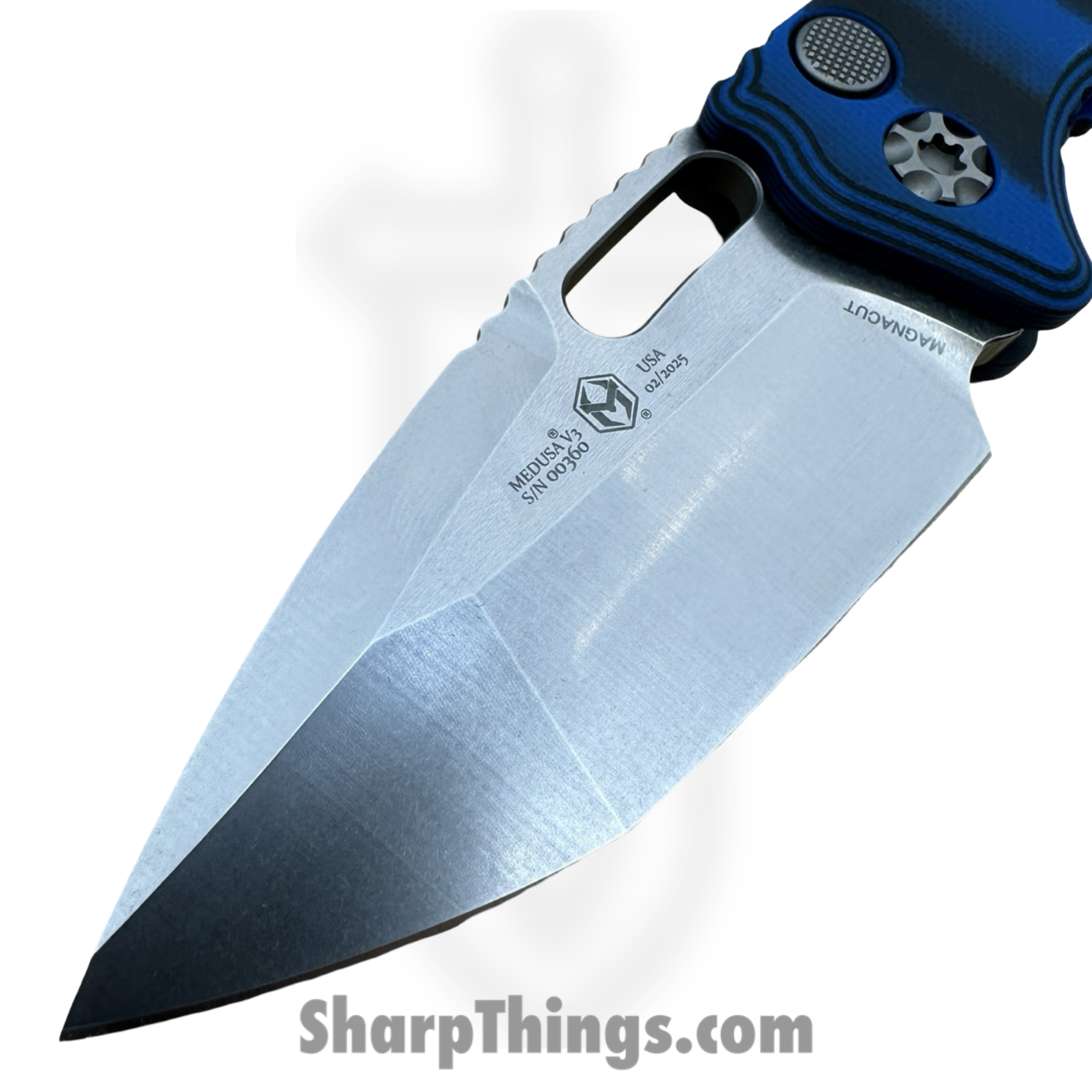 Heretic Knives - H011-2A-G10BLU - Medusa - Automatic Knife - CPM MagnaCut Stonewash Tanto - G10 - Blue - Image 2