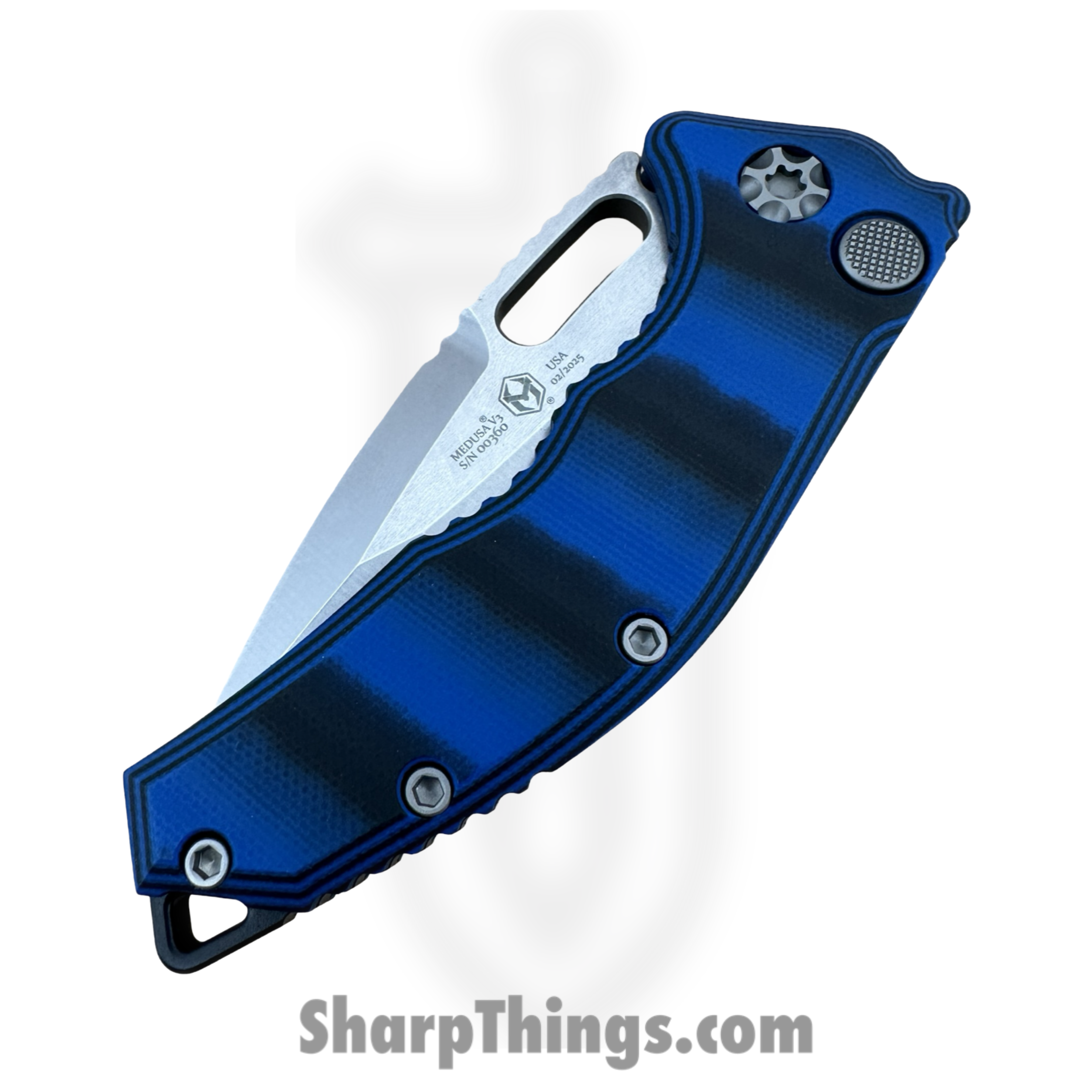 Heretic Knives - H011-2A-G10BLU - Medusa - Automatic Knife - CPM MagnaCut Stonewash Tanto - G10 - Blue - Image 4