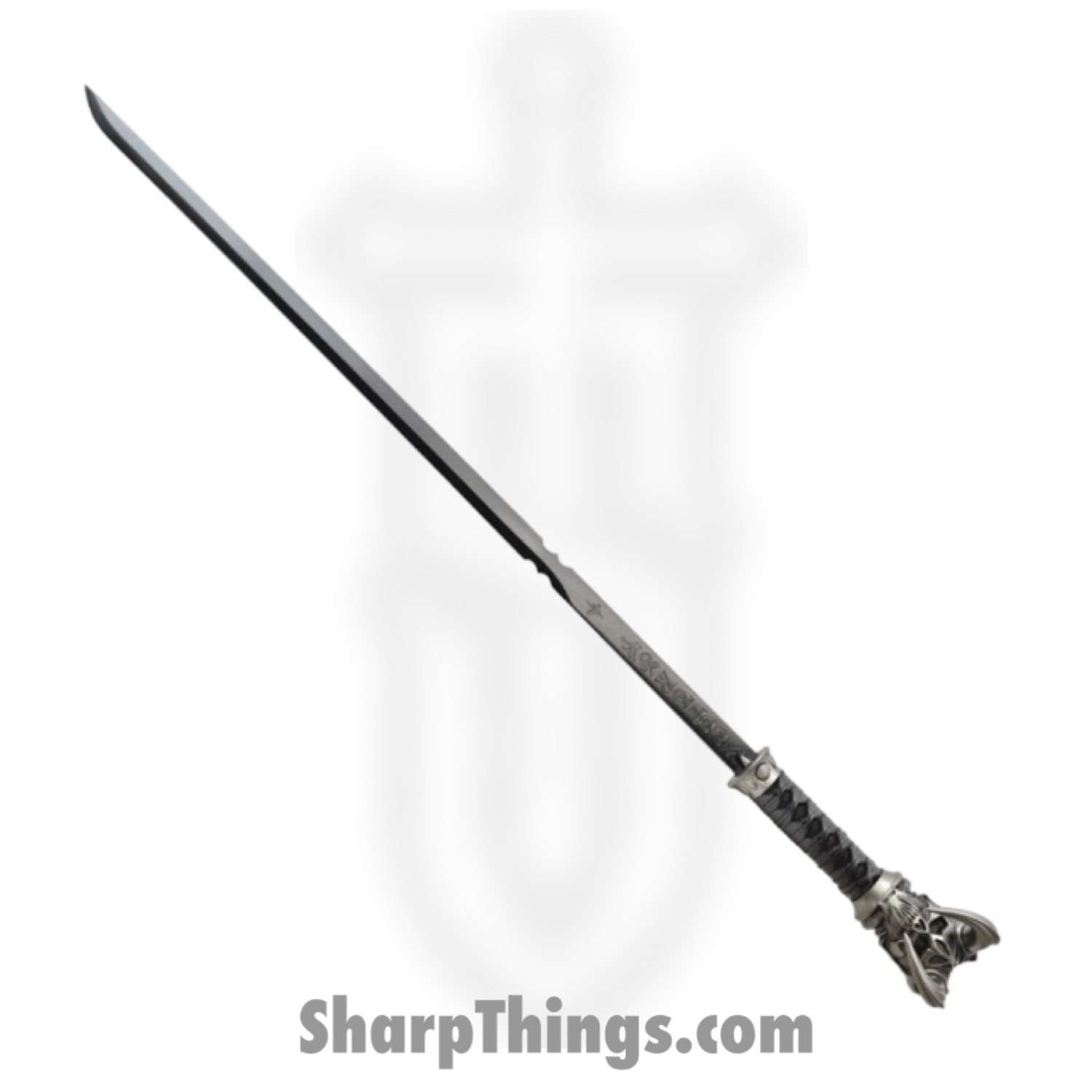 Kit Rae - KR0071B - Vorthelok Sword Cane - Fixed Blade Knife - 1045 HC Coated Tanto - Leather Wrapped - Black