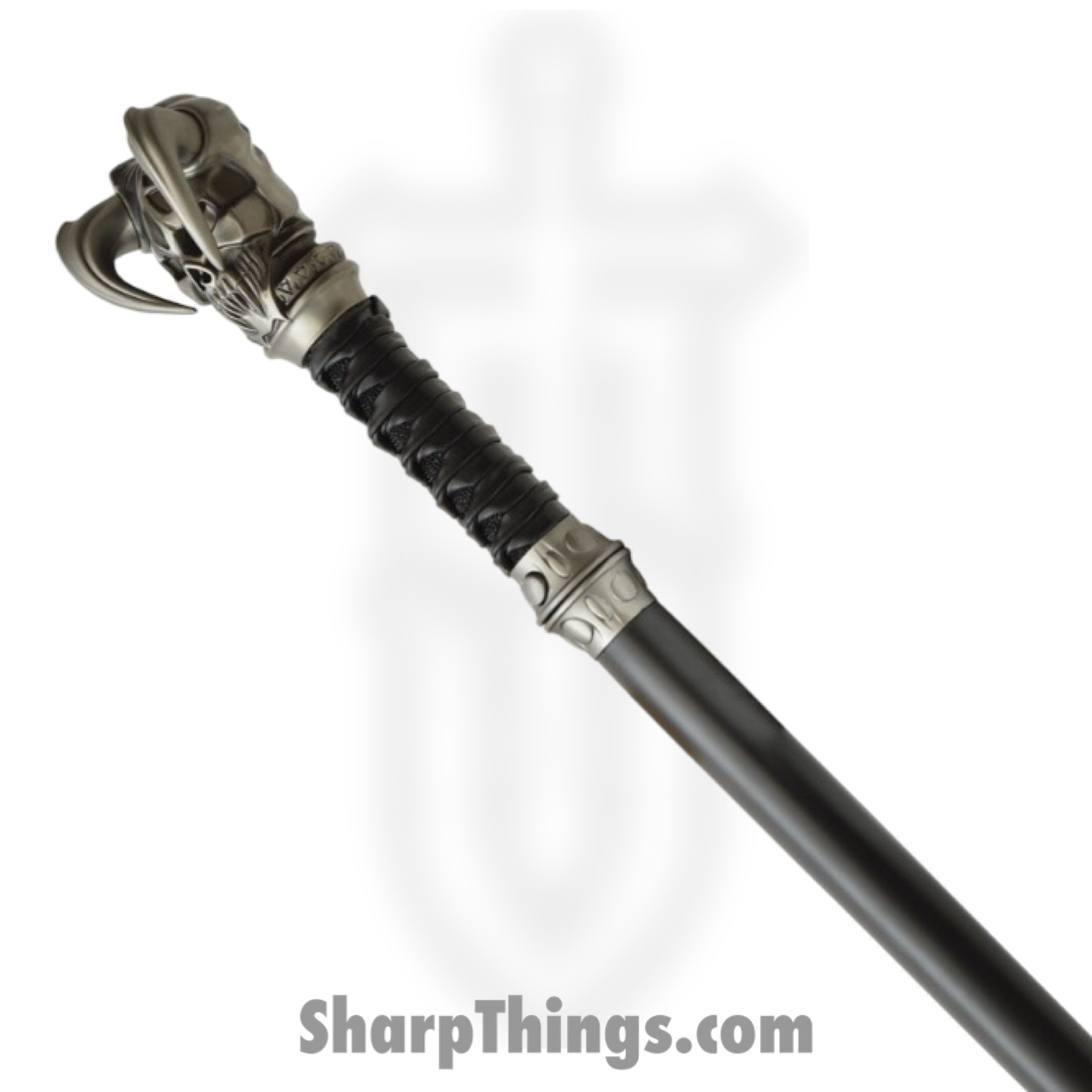Kit Rae - KR0071B - Vorthelok Sword Cane - Fixed Blade Knife - 1045 HC Coated Tanto - Leather Wrapped - Black - Image 3