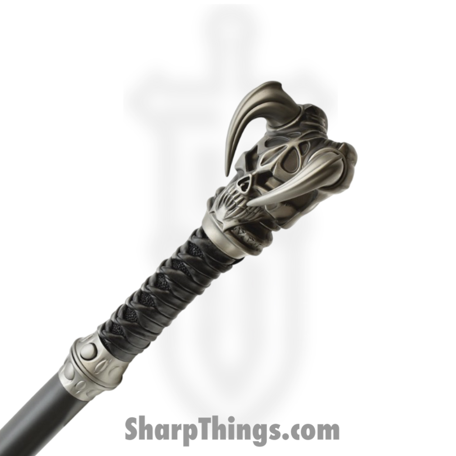 Kit Rae - KR0071B - Vorthelok Sword Cane - Fixed Blade Knife - 1045 HC Coated Tanto - Leather Wrapped - Black - Image 4