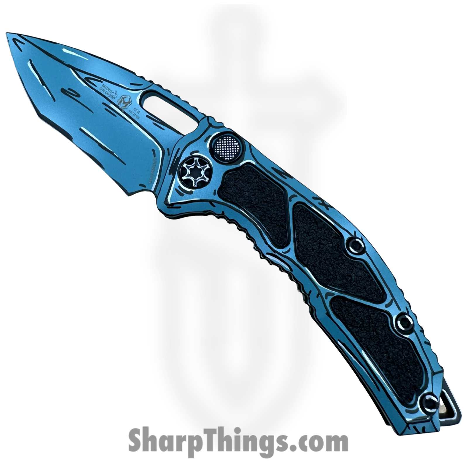 Heretic Knives - H012-CS-TQ - Cel Shaded Medusa - Automatic Knife - CPM MagnaCut Coated Recurve - Aluminum - Turquoise