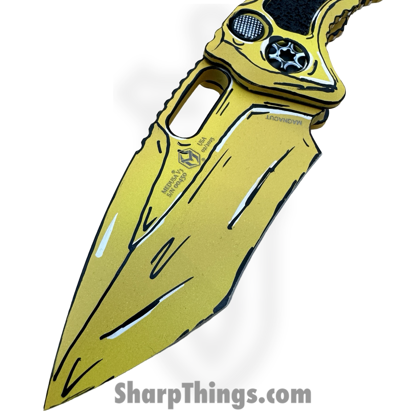 Heretic Knives - H012-CS-YW - Cel Shaded Medusa - Automatic Knife - CPM MagnaCut Coated Recurve - Aluminum - Yellow - Image 2