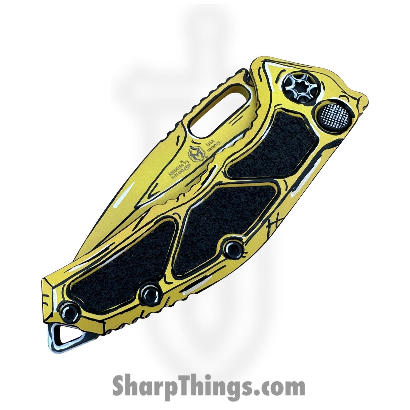 Heretic Knives - H012-CS-YW - Cel Shaded Medusa - Automatic Knife - CPM MagnaCut Coated Recurve - Aluminum - Yellow - Image 6