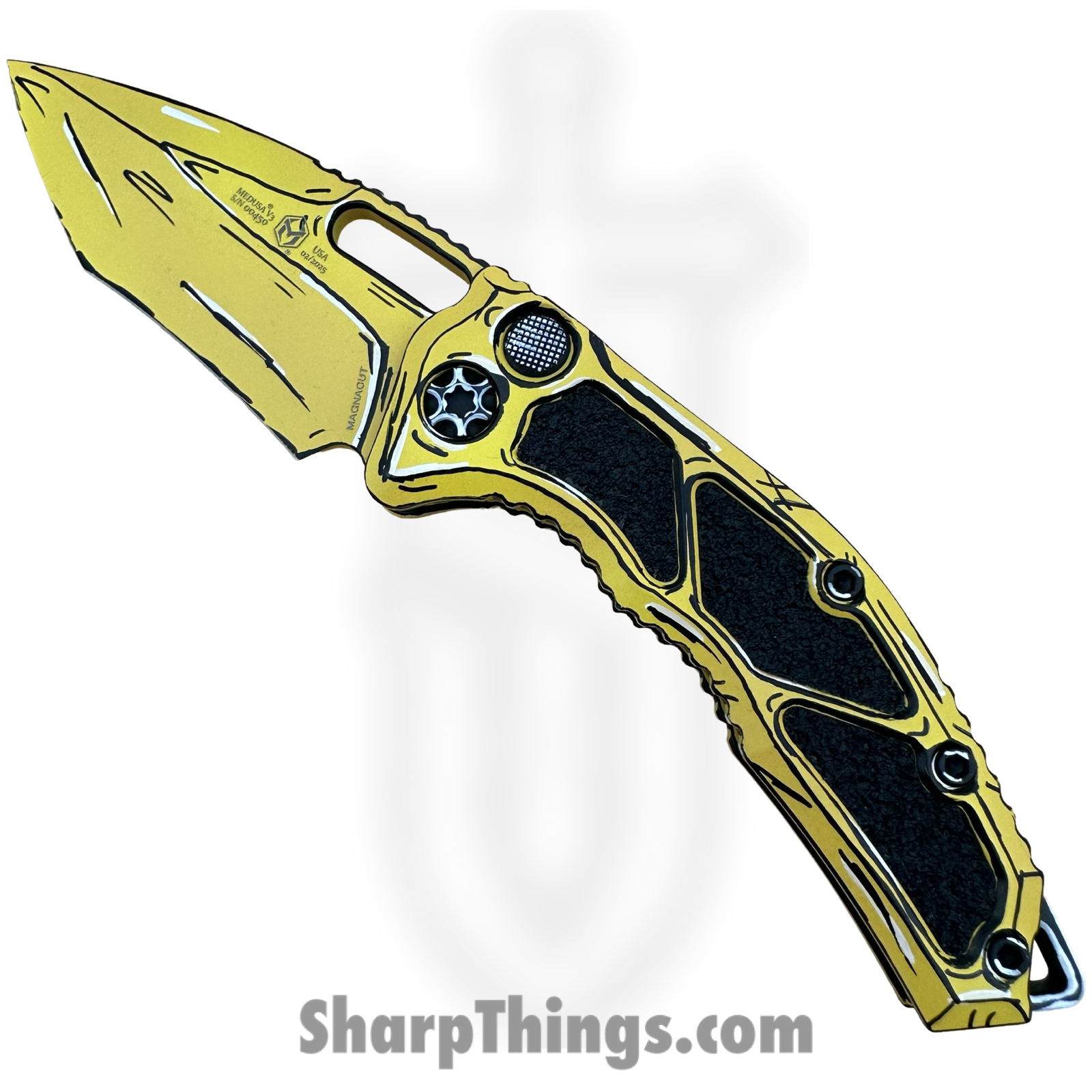 Heretic Knives - H012-CS-YW - Cel Shaded Medusa - Automatic Knife - CPM MagnaCut Coated Recurve - Aluminum - Yellow