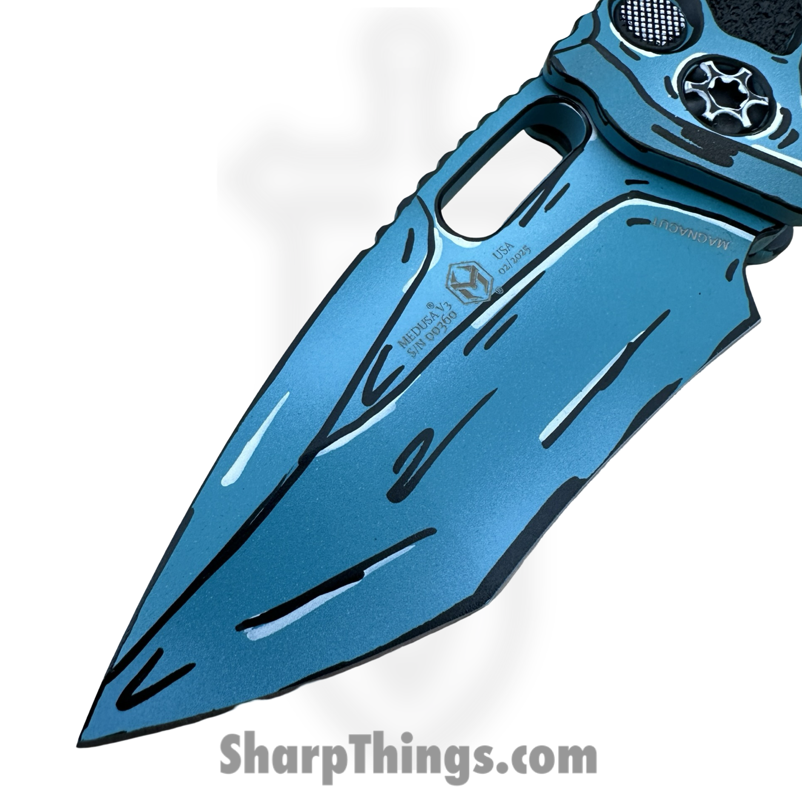 Heretic Knives - H012-CS-TQ - Cel Shaded Medusa - Automatic Knife - CPM MagnaCut Coated Recurve - Aluminum - Turquoise - Image 5