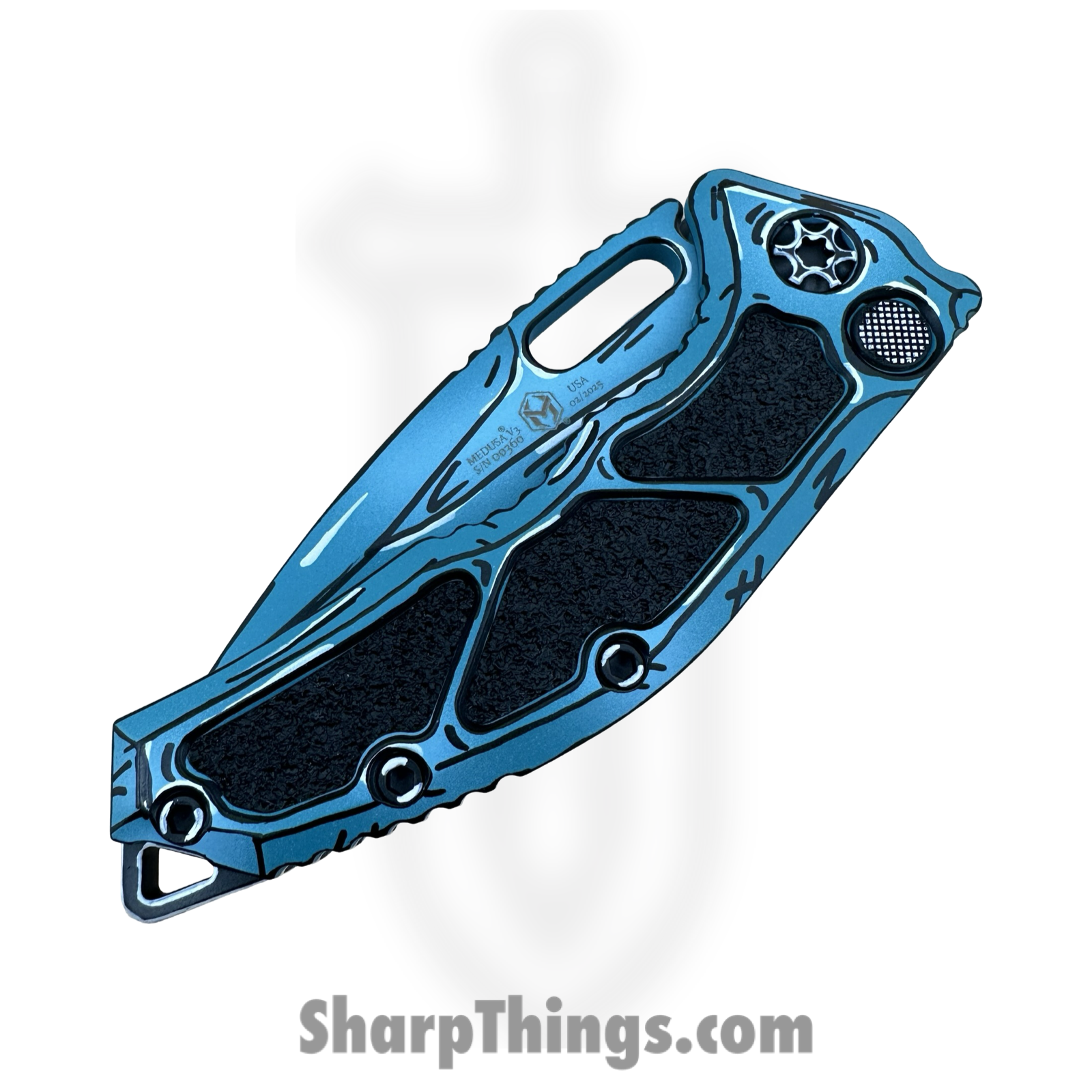 Heretic Knives - H012-CS-TQ - Cel Shaded Medusa - Automatic Knife - CPM MagnaCut Coated Recurve - Aluminum - Turquoise - Image 2