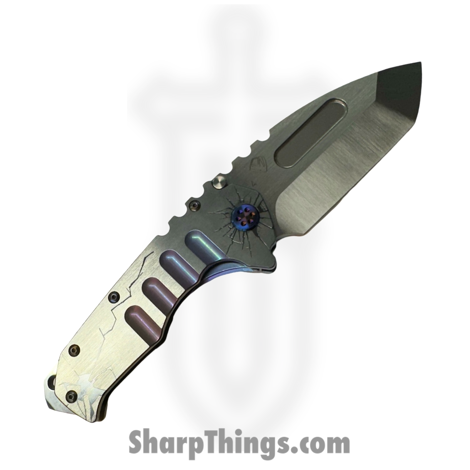 Medford Knife and Tool - MK0124TT-01TM-TFCB-BN - LH Prae "T" - Folding Knife - S45VN Satin Tanto - "Cracked Glass" Titanium