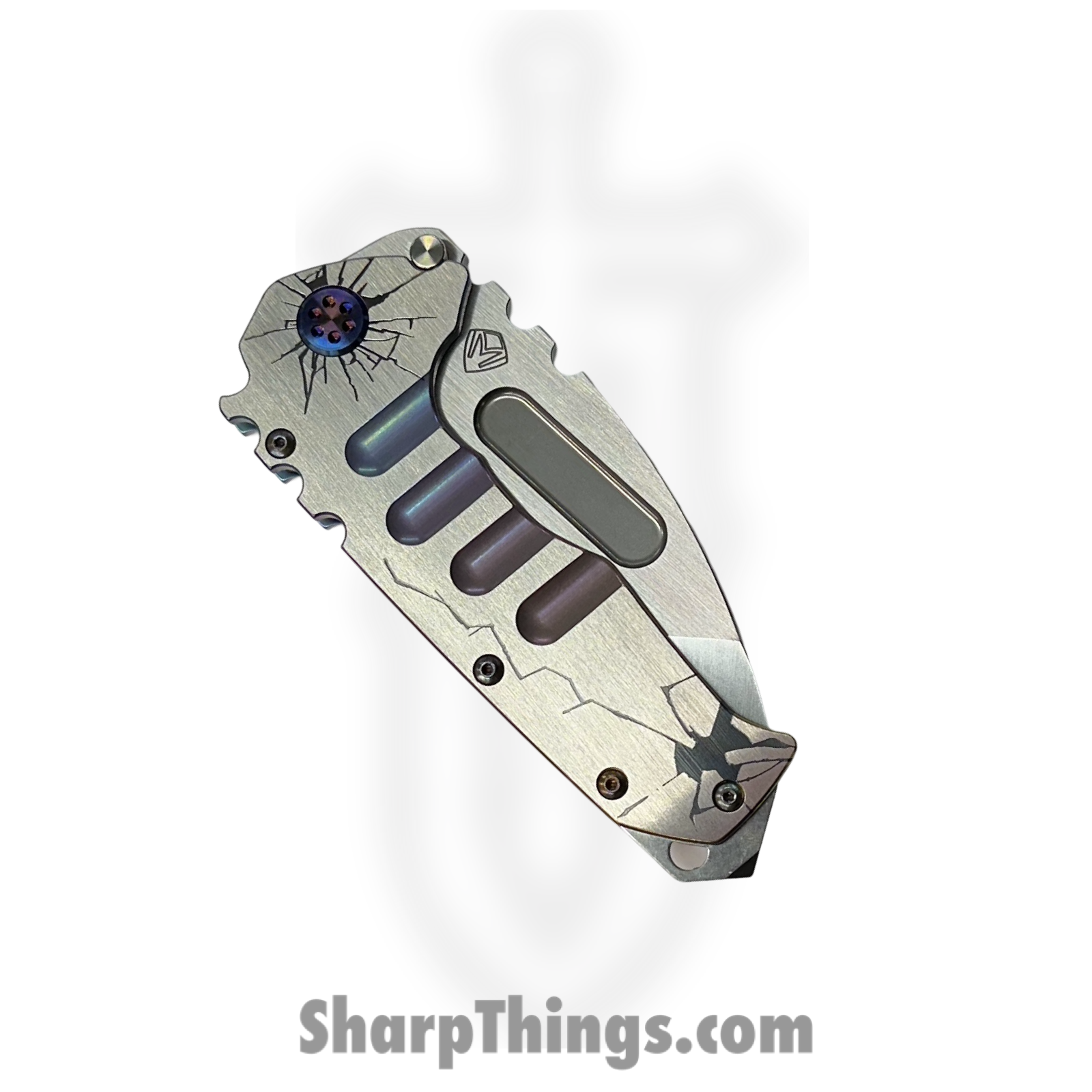 Medford Knife and Tool - MK0124TT-01TM-TFCB-BN - LH Prae "T" - Folding Knife - S45VN Satin Tanto - "Cracked Glass" Titanium - Image 4