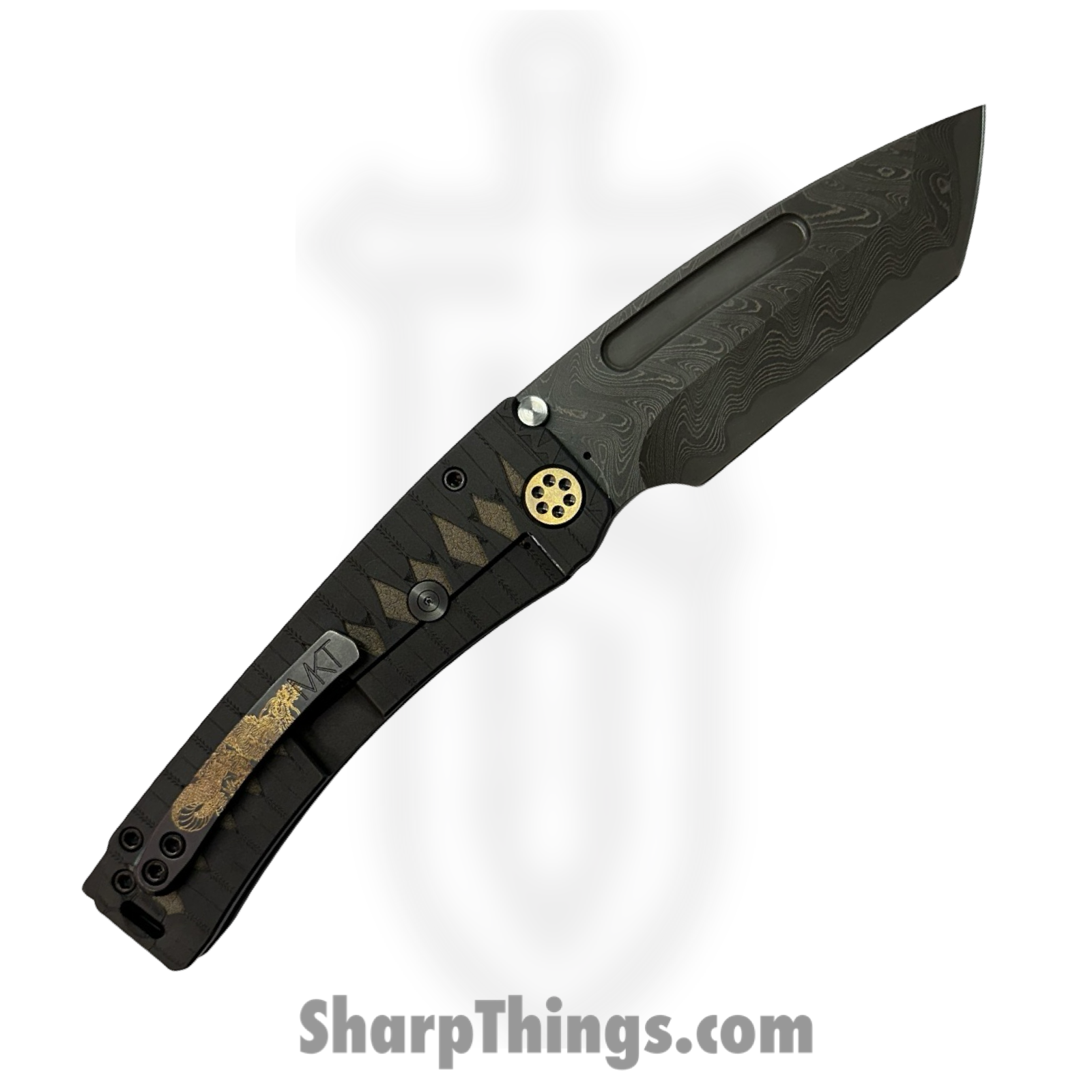 Medford Knife and Tool - MK045CNT-31A6-TPCP-BP - Marauder-H - Folding Knife - Chad Nichols Damascus Tanto - "Tsunami-Maki" Titanium - Black Bronze - Image 2