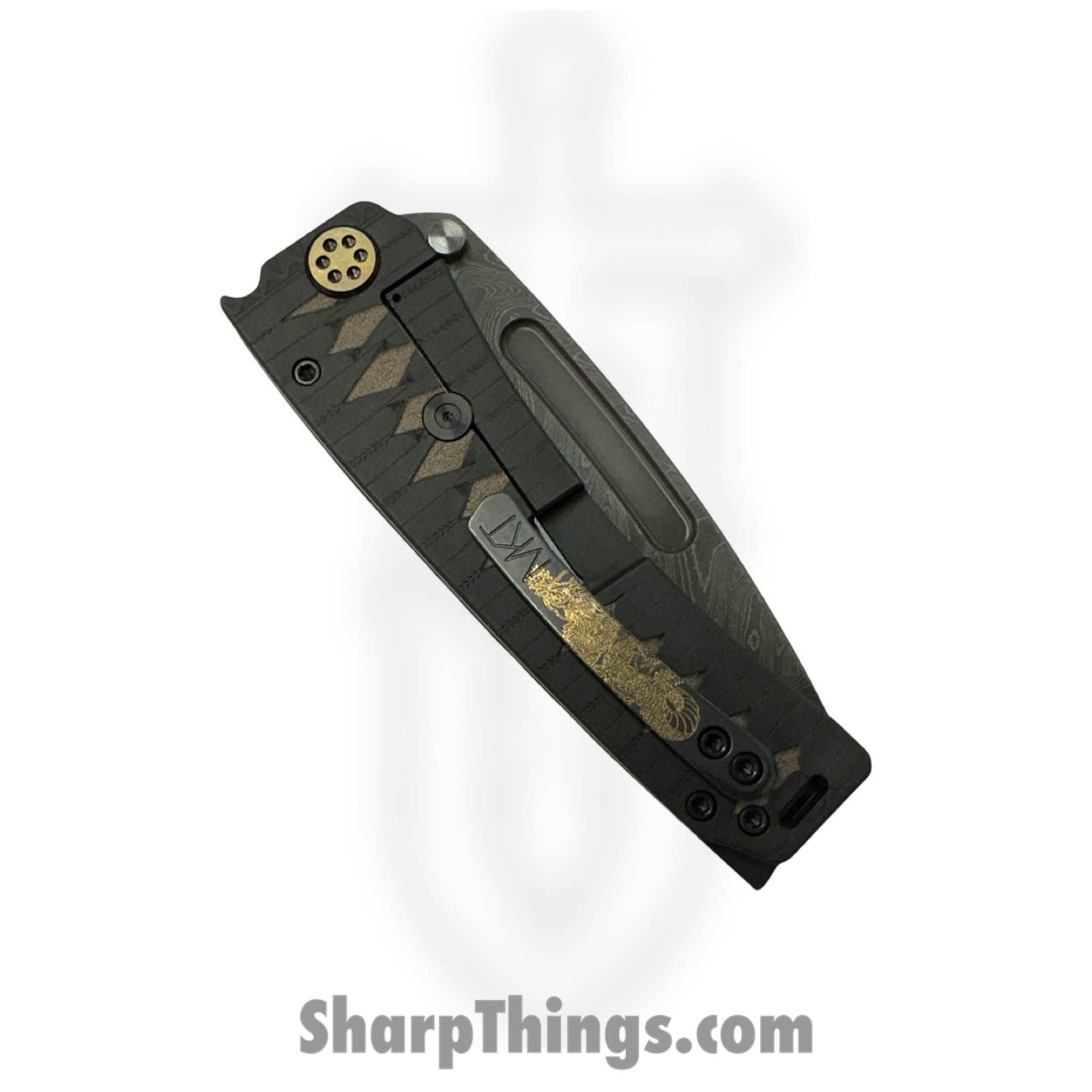 Medford Knife and Tool - MK045CNT-31A6-TPCP-BP - Marauder-H - Folding Knife - Chad Nichols Damascus Tanto - "Tsunami-Maki" Titanium - Black Bronze - Image 5
