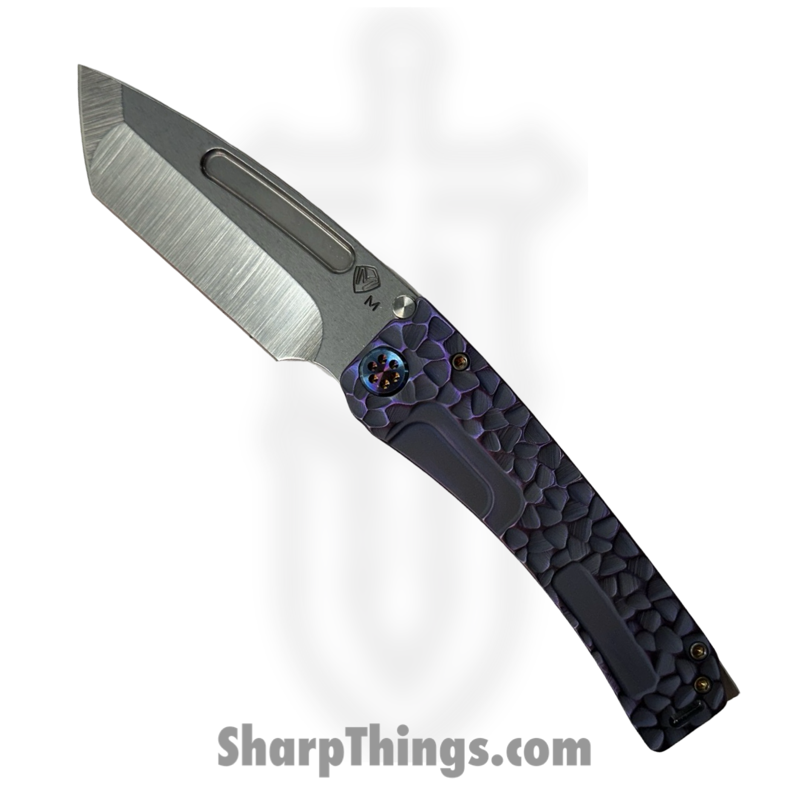 Medford Knife and Tool - MK045MTT-38A3-TFCF-BN - Marauder-H - Folding Knife - CPM MagnaCut Tumbled Tanto - "Peaks and Valleys" Titanium - Violet