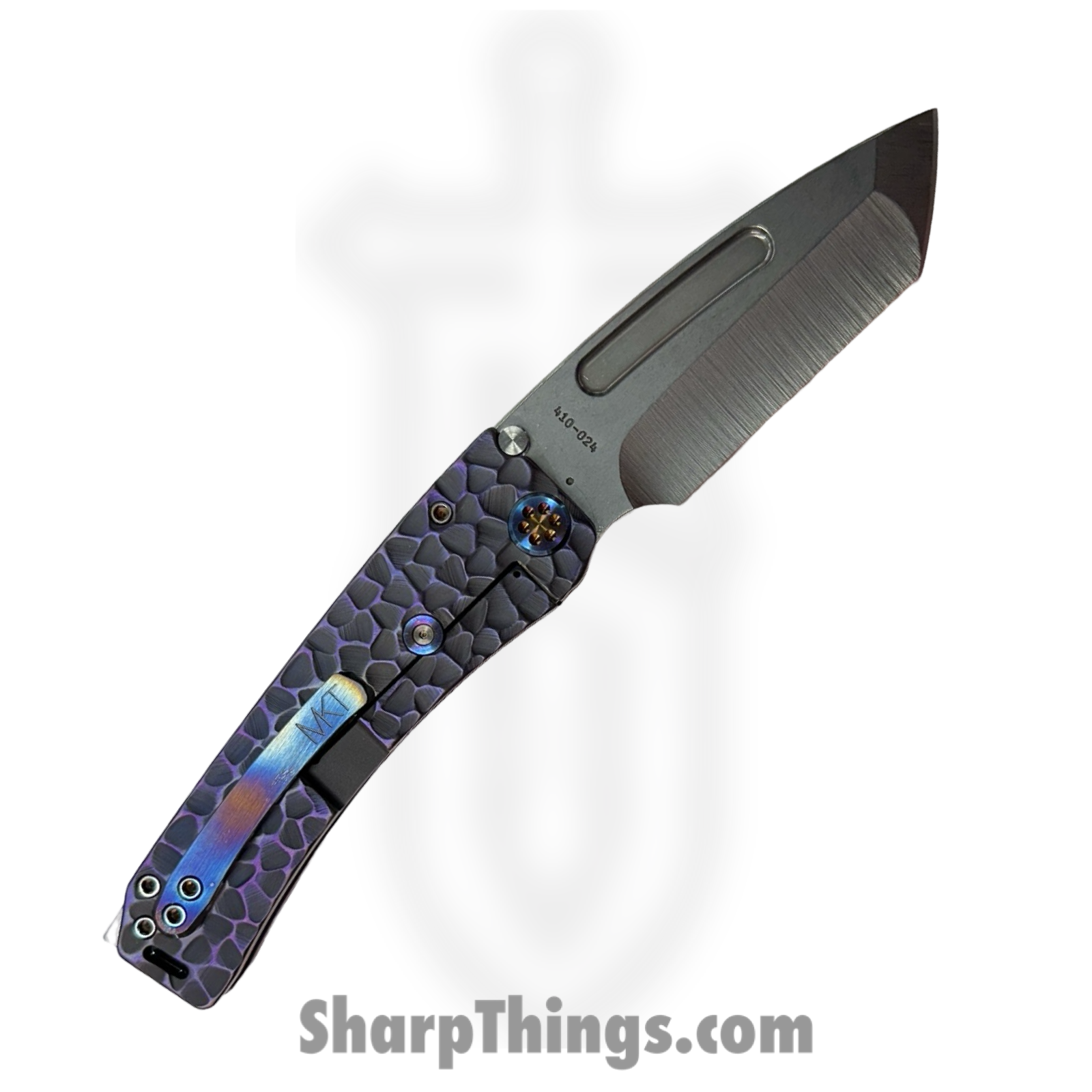 Medford Knife and Tool - MK045MTT-38A3-TFCF-BN - Marauder-H - Folding Knife - CPM MagnaCut Tumbled Tanto - "Peaks and Valleys" Titanium - Violet - Image 2