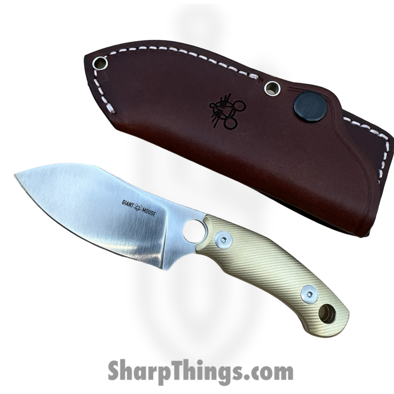 GiantMouse - GMF1-XL-BRASS - GMF1 XL - Fixed Blade Knife - ELMAX Satin Sheepsfoot - Brass - Natural
