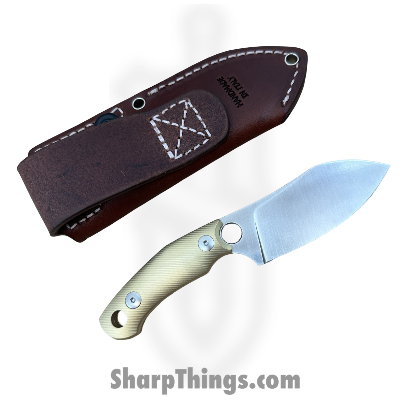 GiantMouse - GMF1-XL-BRASS - GMF1 XL - Fixed Blade Knife - ELMAX Satin Sheepsfoot - Brass - Natural - Image 5