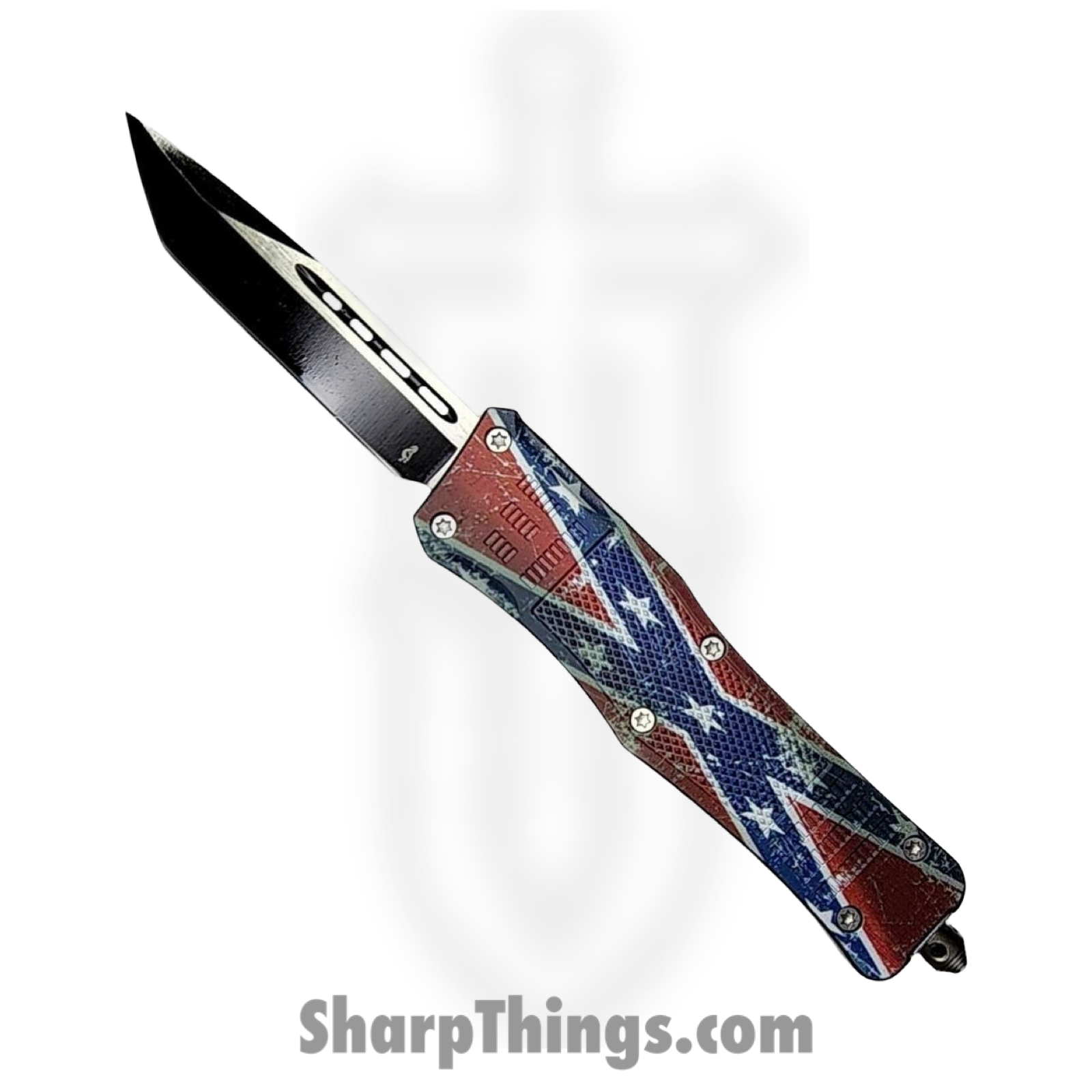 VOC - OTF116 - Large Confederate Flag - OTF Auto - 440 SS Two Tone Tanto - Aluminum - Red/White/Blue