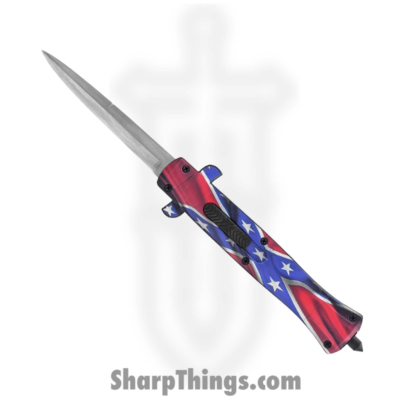 VOC - OTF204 - Confederate Flag - OTF Auto - 440 SS Stonewash Dagger - ABS - Red/White/Blue