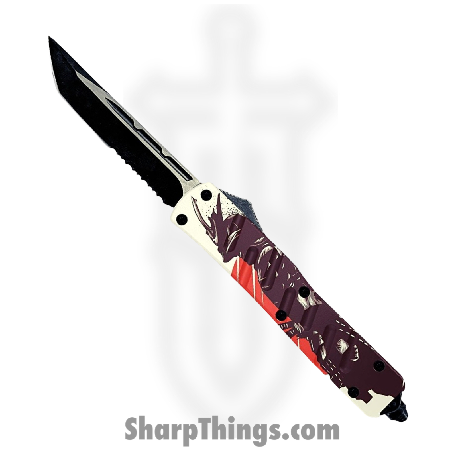 VOC - OTF404 - The Last Samurai - OTF Auto - 440 SS Two Tone Tanto - Aluminum - White/Purple/Red