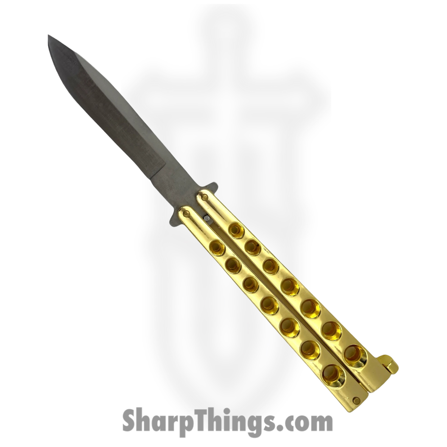 PTC - P-715-C - Butterfly - Balisong - 1065 Surgical Steel Coated Drop Point - Stainless - Gold