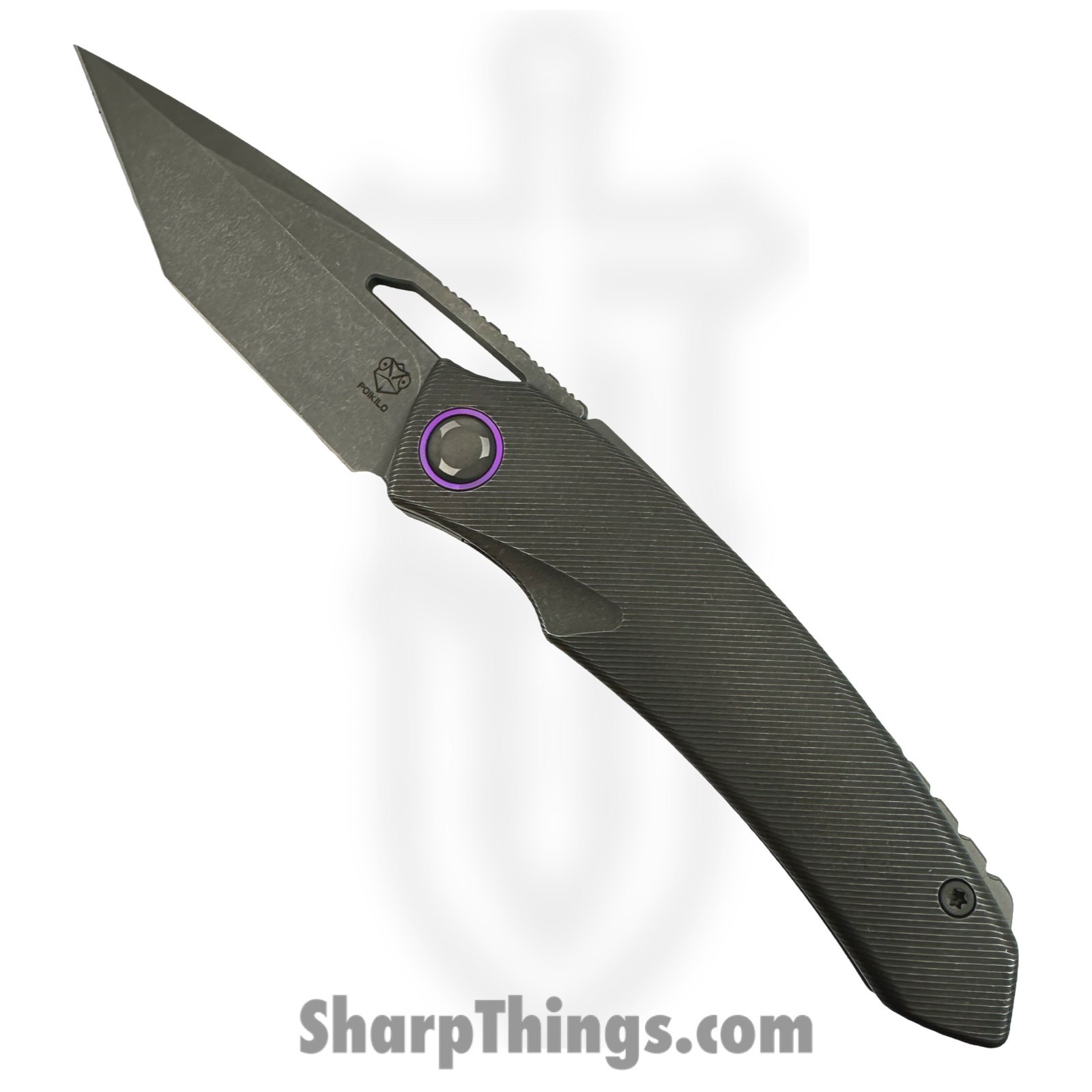 Poikilo Blade - PBTS1DSW - Tero S1 - Folding Knife - Bohler M398 Dark Stonewash Tanto - Titanium - Natural