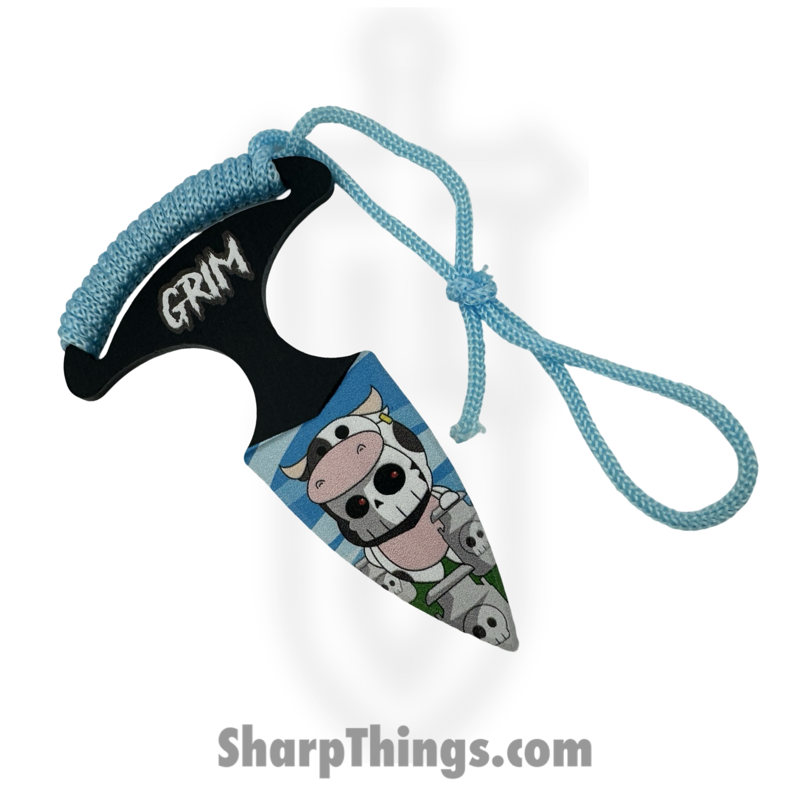 VOC - SD040BL - Grim Push Dagger Cow - Fixed Blade Knife - 440 SS Coated Dagger - Cord Wrap - Blue