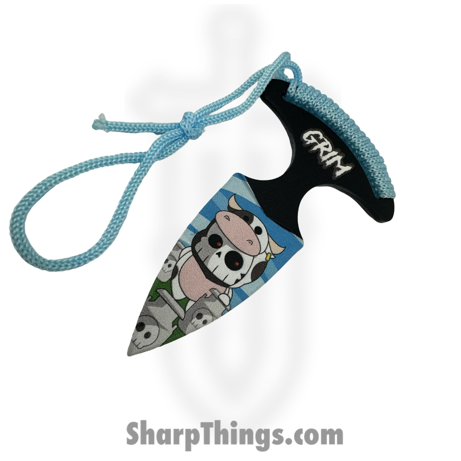 VOC - SD040BL - Grim Push Dagger Cow - Fixed Blade Knife - 440 SS Coated Dagger - Cord Wrap - Blue - Image 4