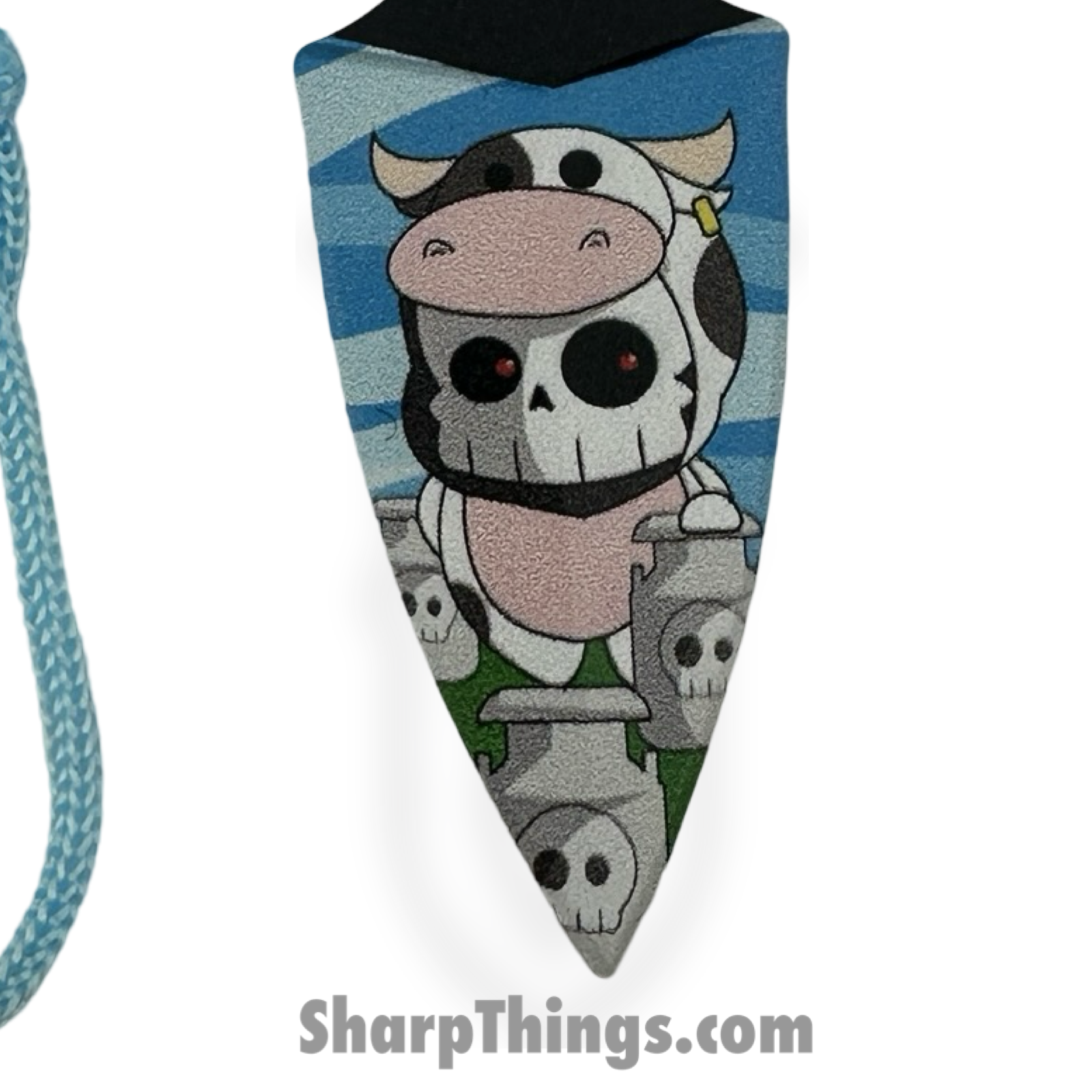 VOC - SD040BL - Grim Push Dagger Cow - Fixed Blade Knife - 440 SS Coated Dagger - Cord Wrap - Blue - Image 2