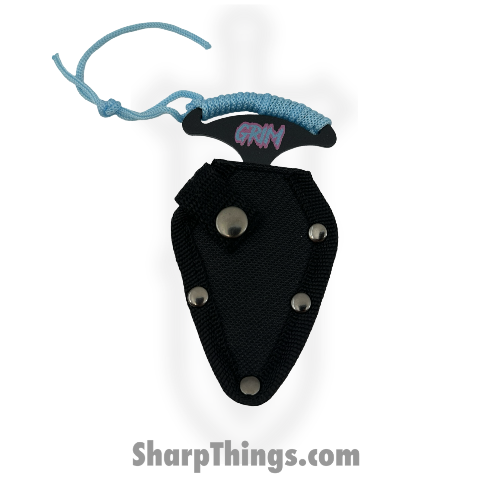 VOC - SD040BL - Grim Push Dagger Cow - Fixed Blade Knife - 440 SS Coated Dagger - Cord Wrap - Blue - Image 3