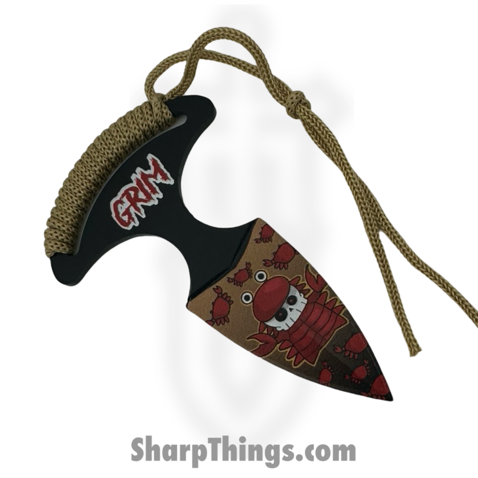 VOC - SD040RD - Grim Push Dagger Crabby - Fixed Blade Knife - 440 SS Coated Dagger - Cord Wrap - Tan