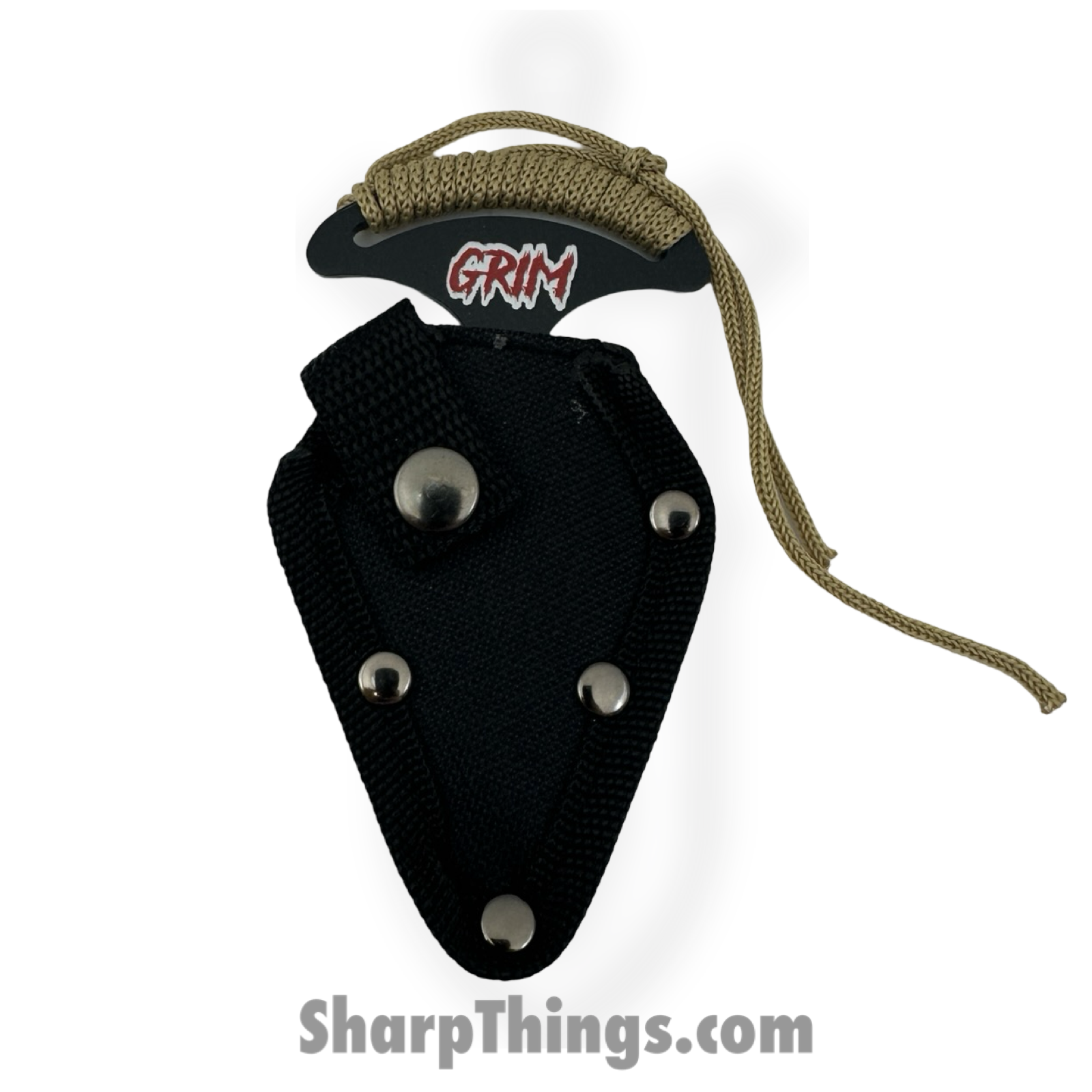 VOC - SD040RD - Grim Push Dagger Crabby - Fixed Blade Knife - 440 SS Coated Dagger - Cord Wrap - Tan - Image 3