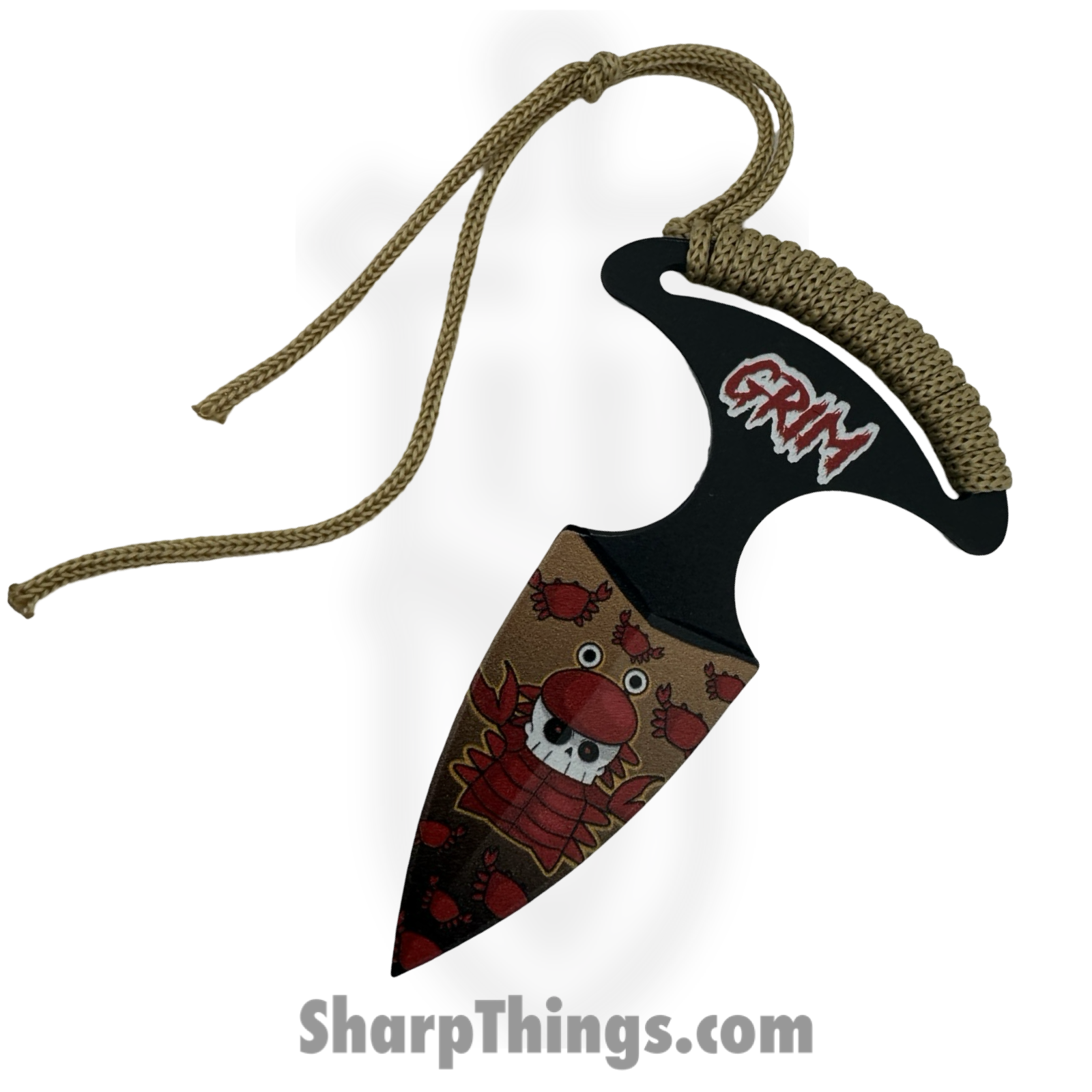 VOC - SD040RD - Grim Push Dagger Crabby - Fixed Blade Knife - 440 SS Coated Dagger - Cord Wrap - Tan - Image 4