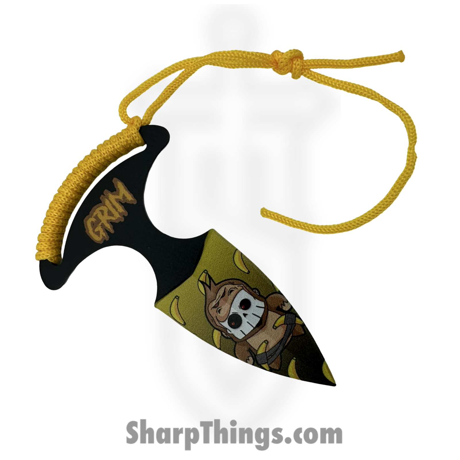 VOC - SD040YL - Grim Push Dagger Ape - Fixed Blade Knife - 440 SS Coated Dagger - Cord Wrap - Yellow