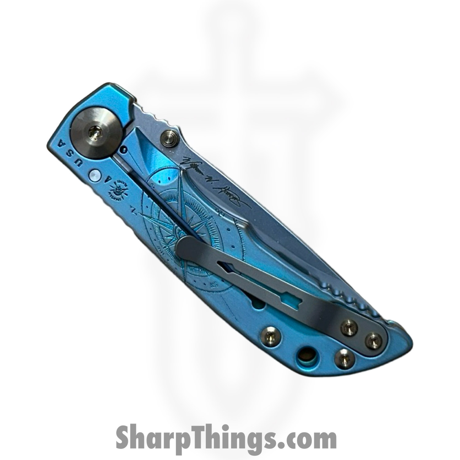 Spartan Blades - SF10CUSCOMP - Harsey Folder Custom 3.25 - Compass - Folding Knife - CPM S45VN Stonewash Drop Point - Titanium - Teal - Image 4