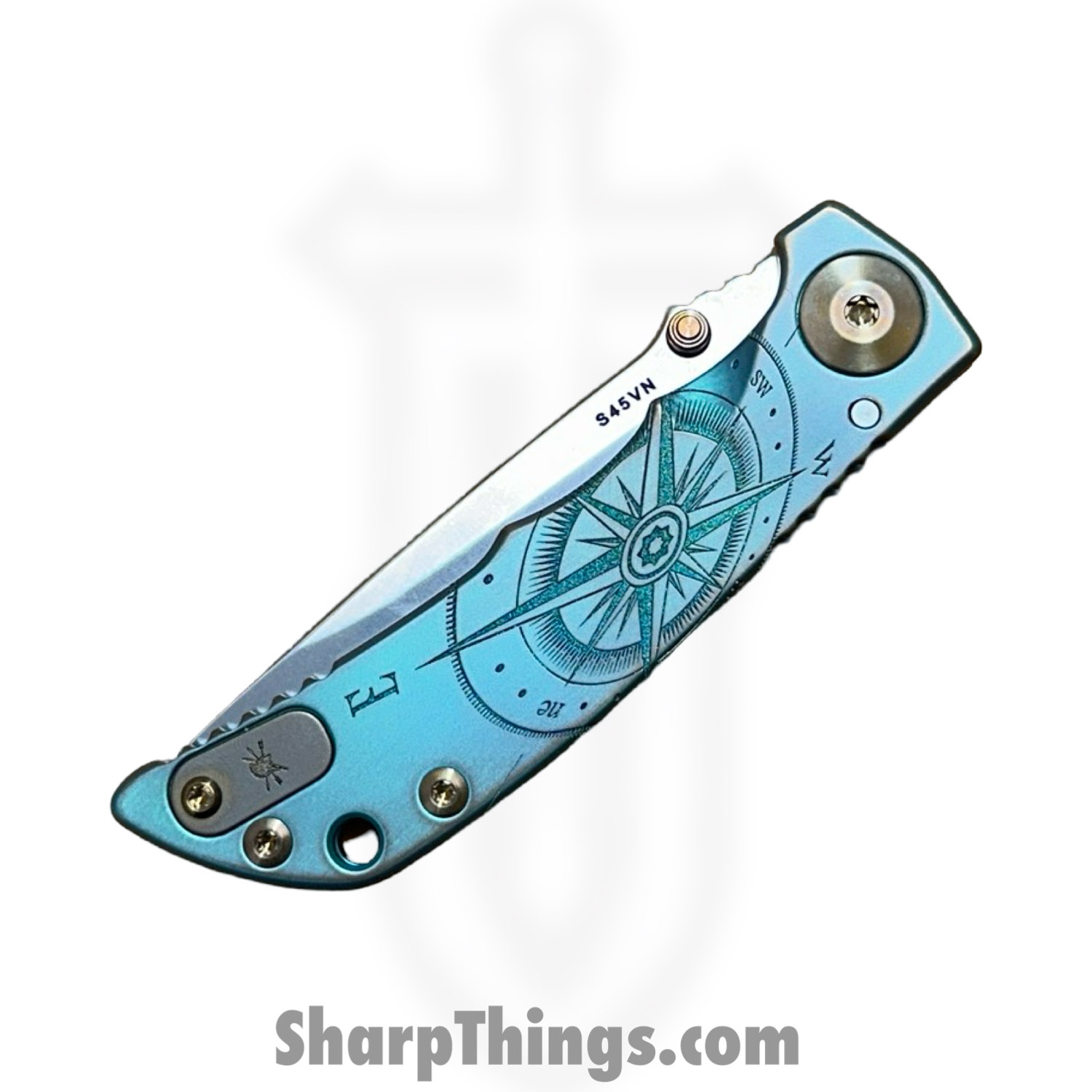 Spartan Blades - SF10CUSCOMP - Harsey Folder Custom 3.25 - Compass - Folding Knife - CPM S45VN Stonewash Drop Point - Titanium - Teal - Image 3