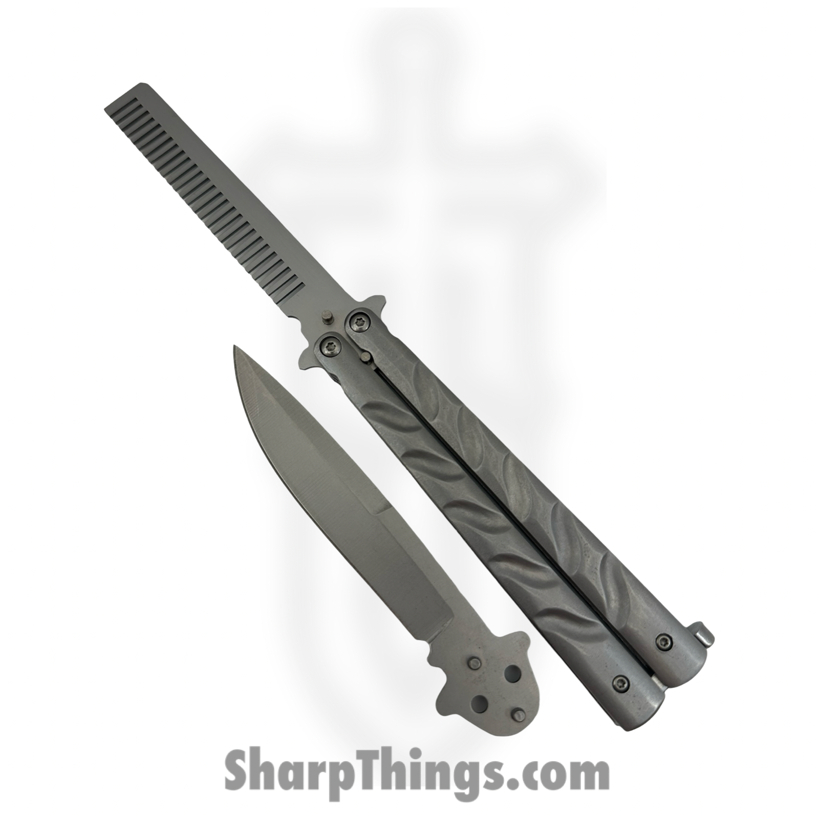 VOC - T205605S-1 - Butterfly Kit BK199 - Balisong - 440 SS Stonewash Drop Point/Comb - Aluminum - Silver