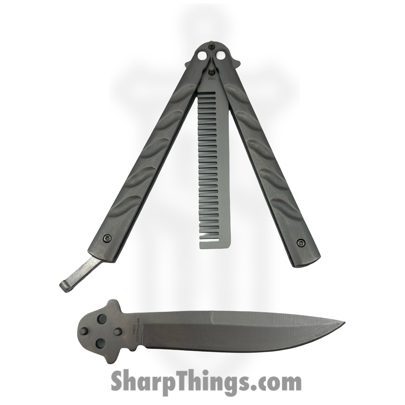 VOC - T205605S-1 - Butterfly Kit BK199 - Balisong - 440 SS Stonewash Drop Point/Comb - Aluminum - Silver - Image 5