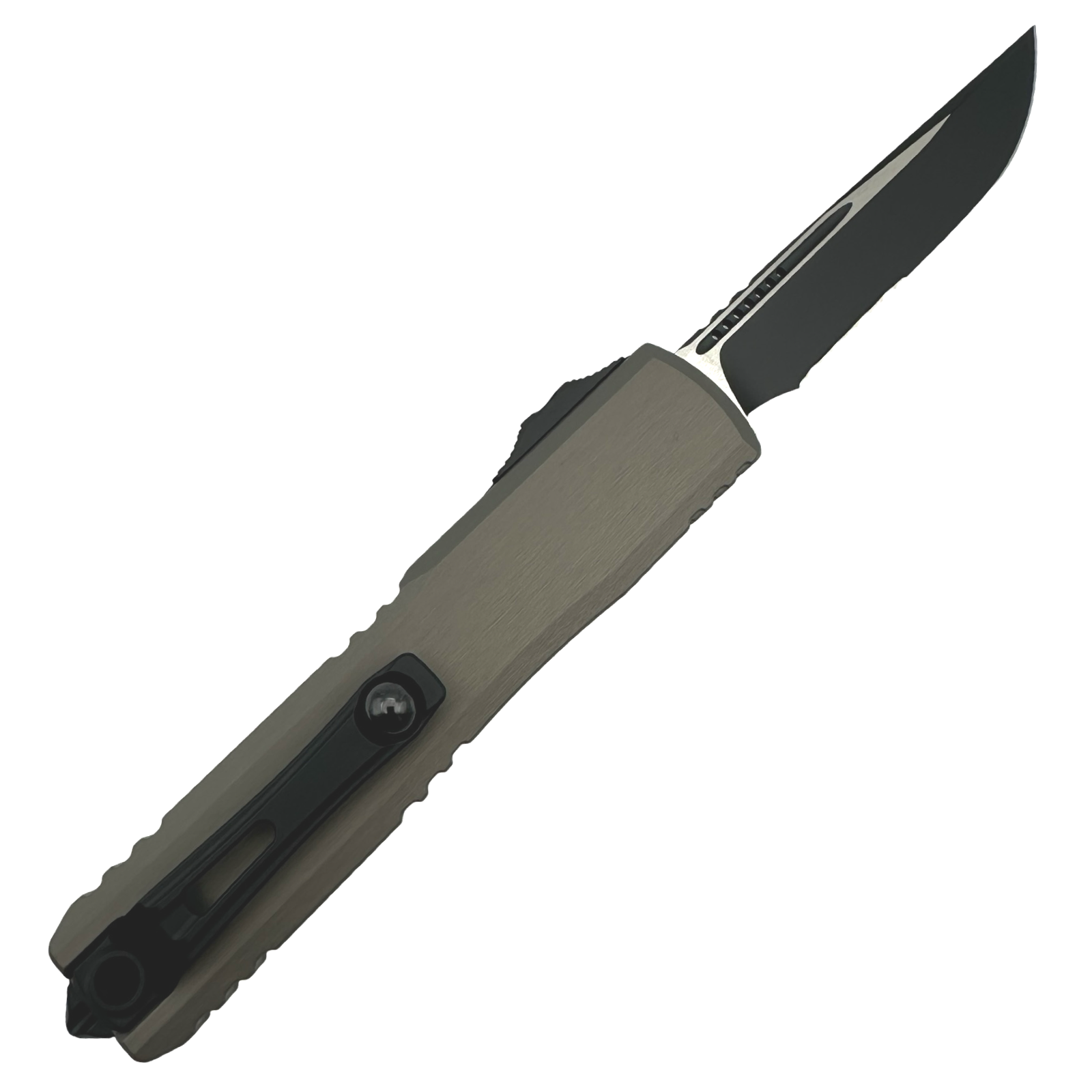 Microtech - 1121-2NC - Ultratech ZBP - OTF Auto - M390MK Coated Partial Serrated Drop Point - 6061-T6 Aluminum - Natural - Image 2