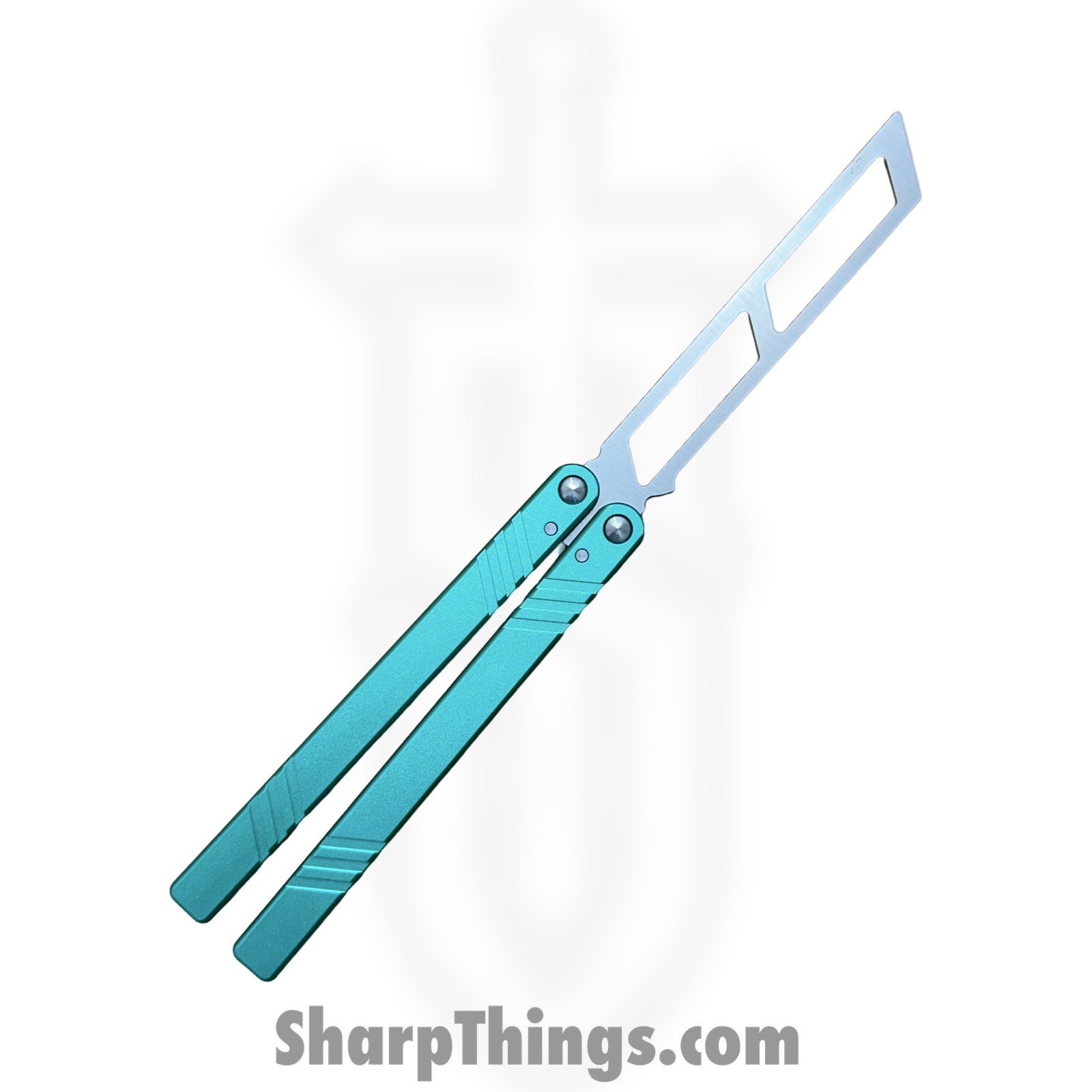 VOC - BK157 - Butterfly Knife Kit - Balisong - 440 SS Satin Tanto Live/Trainer - Aluminum - Teal - Image 2